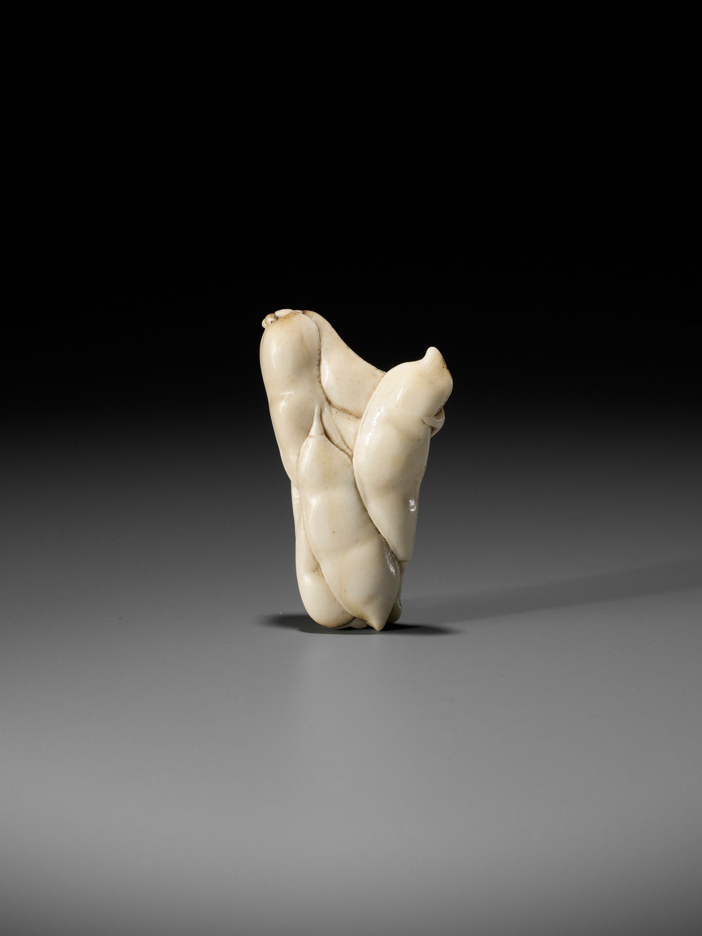 A SUPERB STAG ANTLER NETSUKE OF EDAMAME BEAN-PODS - Image 2 of 9