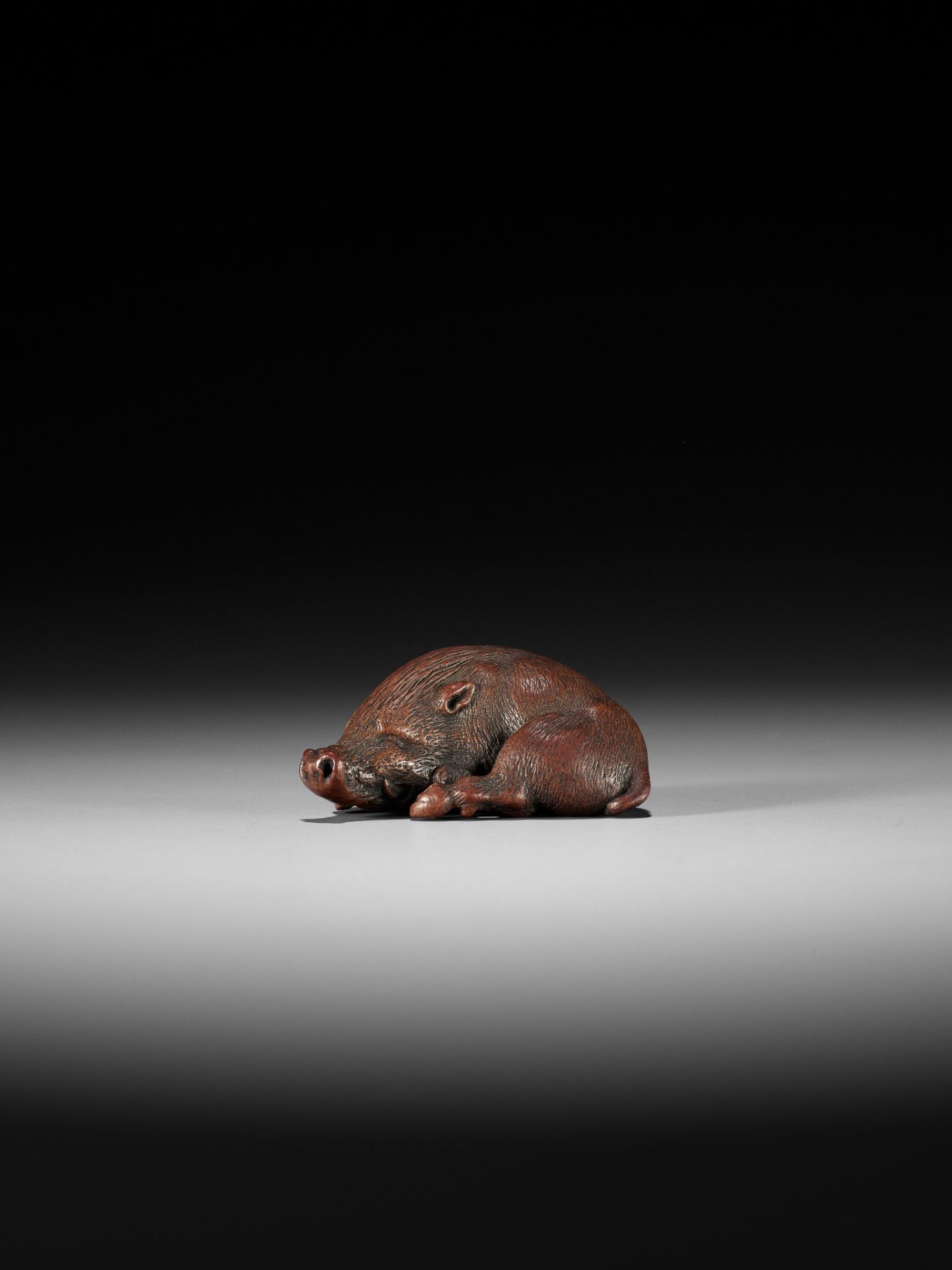 ITTAN: A SUPERB WOOD NETSUKE OF A LONG-SNOUTED WILD BOAR - Bild 7 aus 16