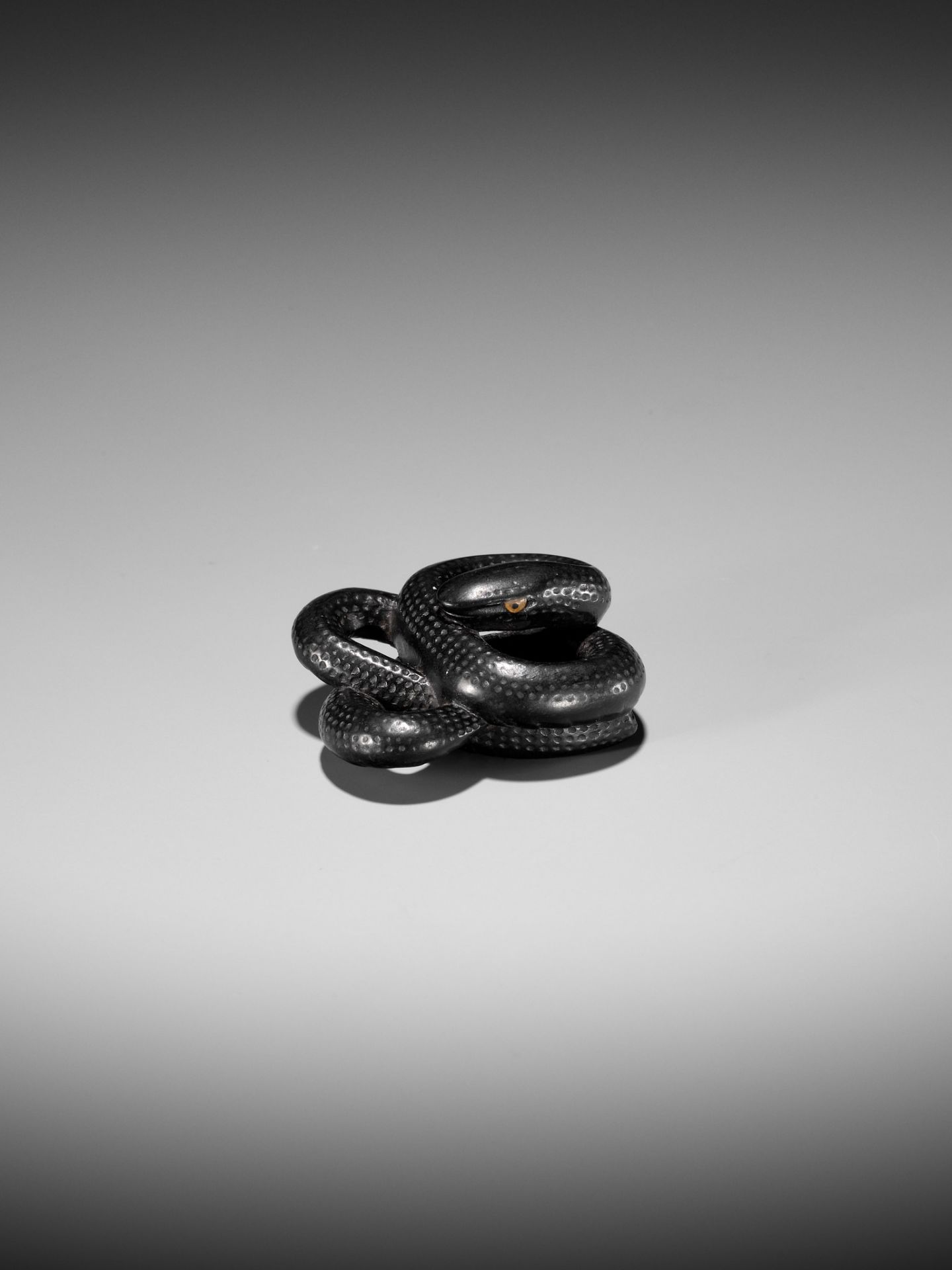 A RARE EBONY WOOD NETSUKE OF COILED SNAKE - Image 5 of 10