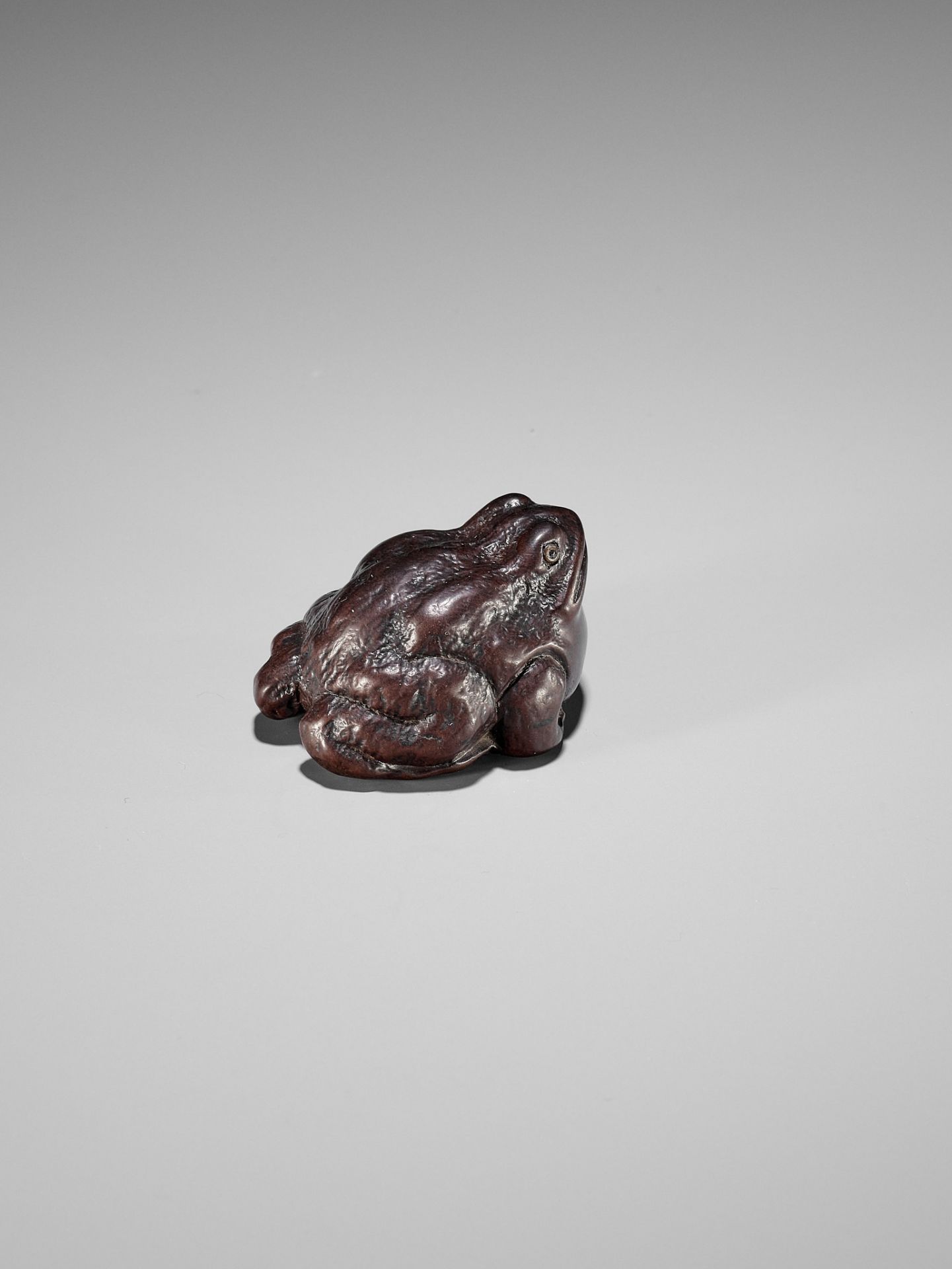 MINKO: A DARK WOOD NETSUKE OF A FAT TOAD - Bild 2 aus 12