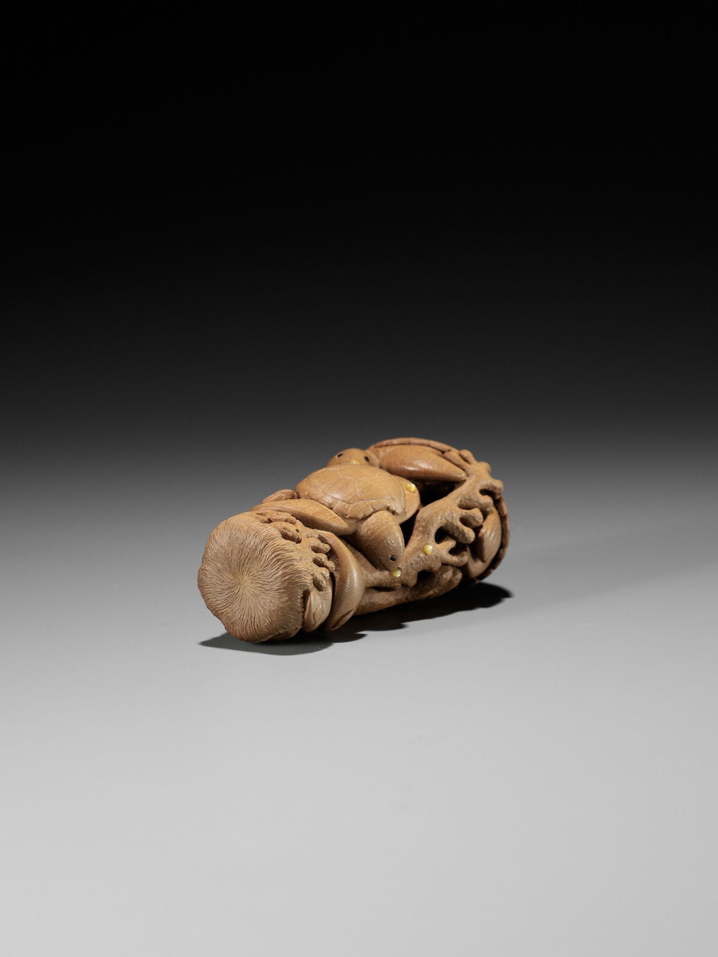 DOUG MARSDEN: AN INLAID WOOD NETSUKE OF TURTLES AND OTHER MARINE LIFE, 'PACIFIC JEWEL' - Image 9 of 11