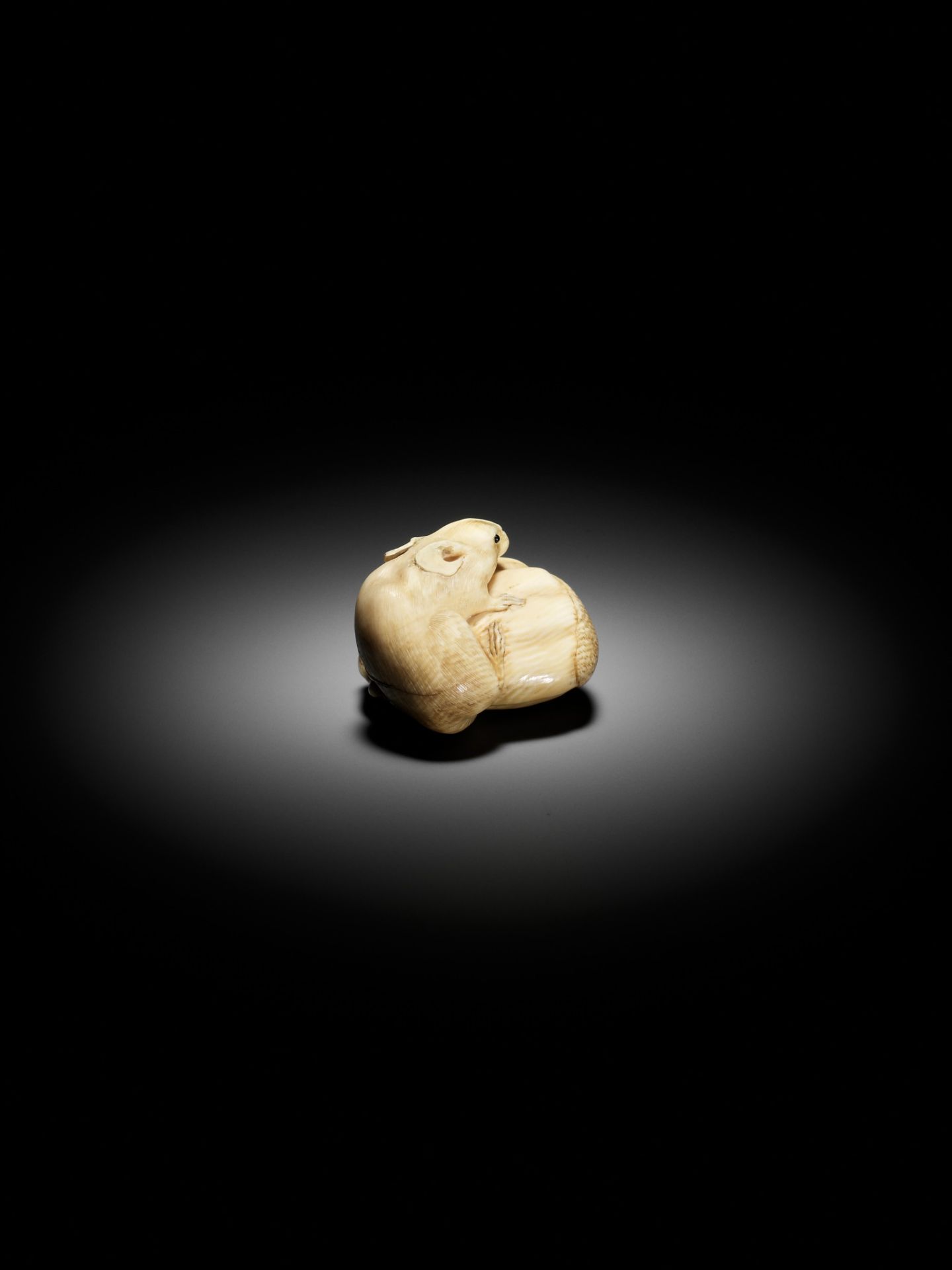 MASATAMI: A VERY FINE IVORY NETSUKE OF A RAT ON CHESTNUT - Image 10 of 12