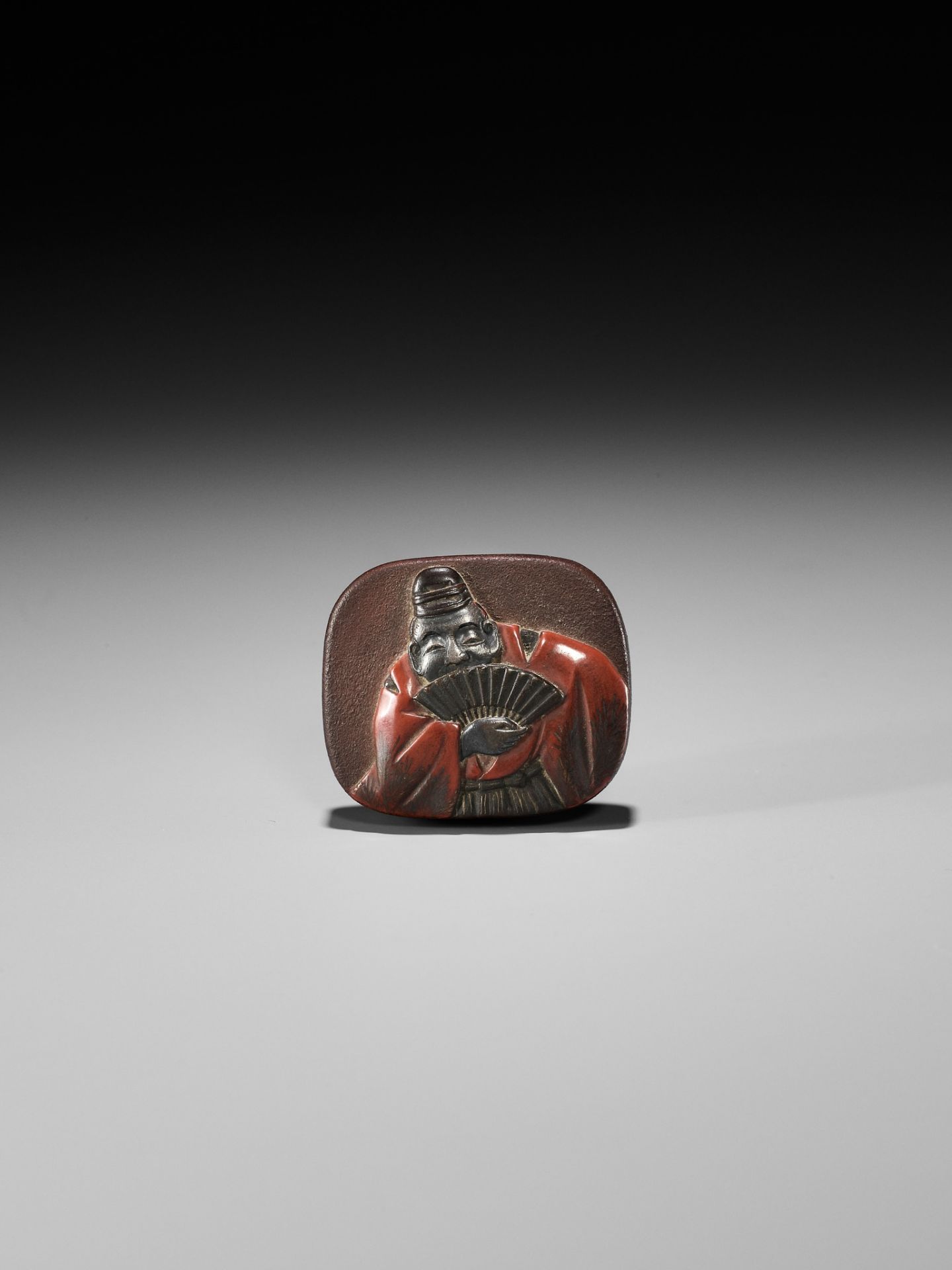 JOKA: A LACQUERED WOOD NETSUKE DEPICTING DAIKOKU AS A MANZAI DANCER - Image 3 of 9