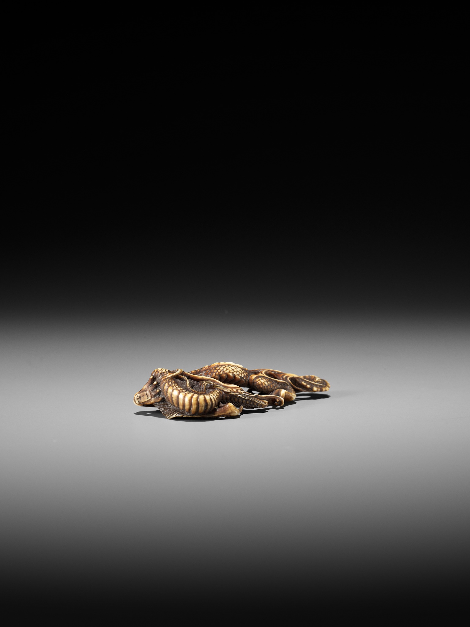 ITTO: A RARE OBIDOME-FORM IVORY NETSUKE OF A WRITHING RAIN DRAGON - Image 11 of 13