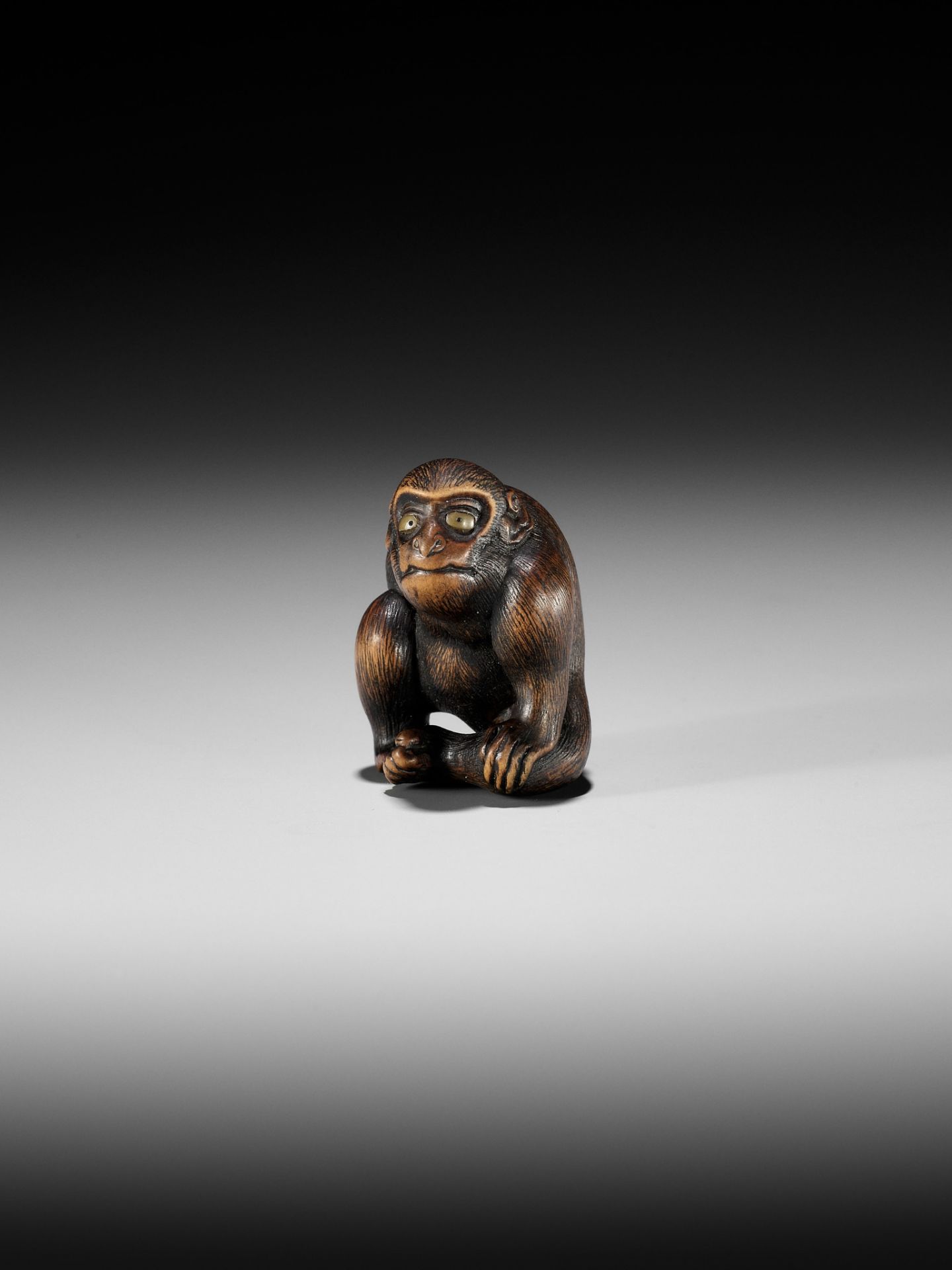 NAITO TOYOMASA: A SUPERB WOOD NETSUKE OF A MONKEY SCRATCHING ITSELF - Bild 12 aus 17