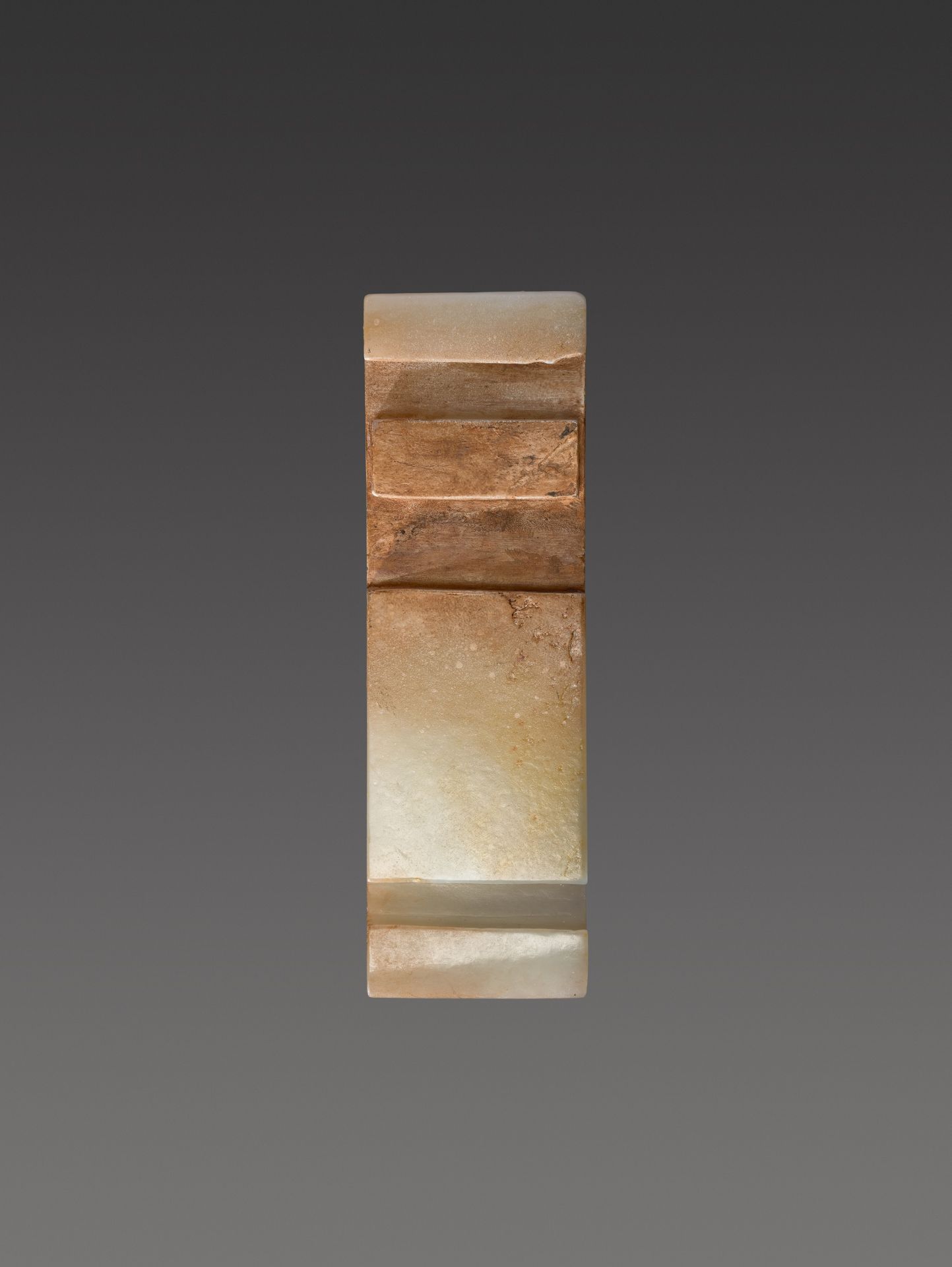 AN ARCHAISTIC PALE CELADON JADE SCABBARD SLIDE, QING - Image 6 of 6