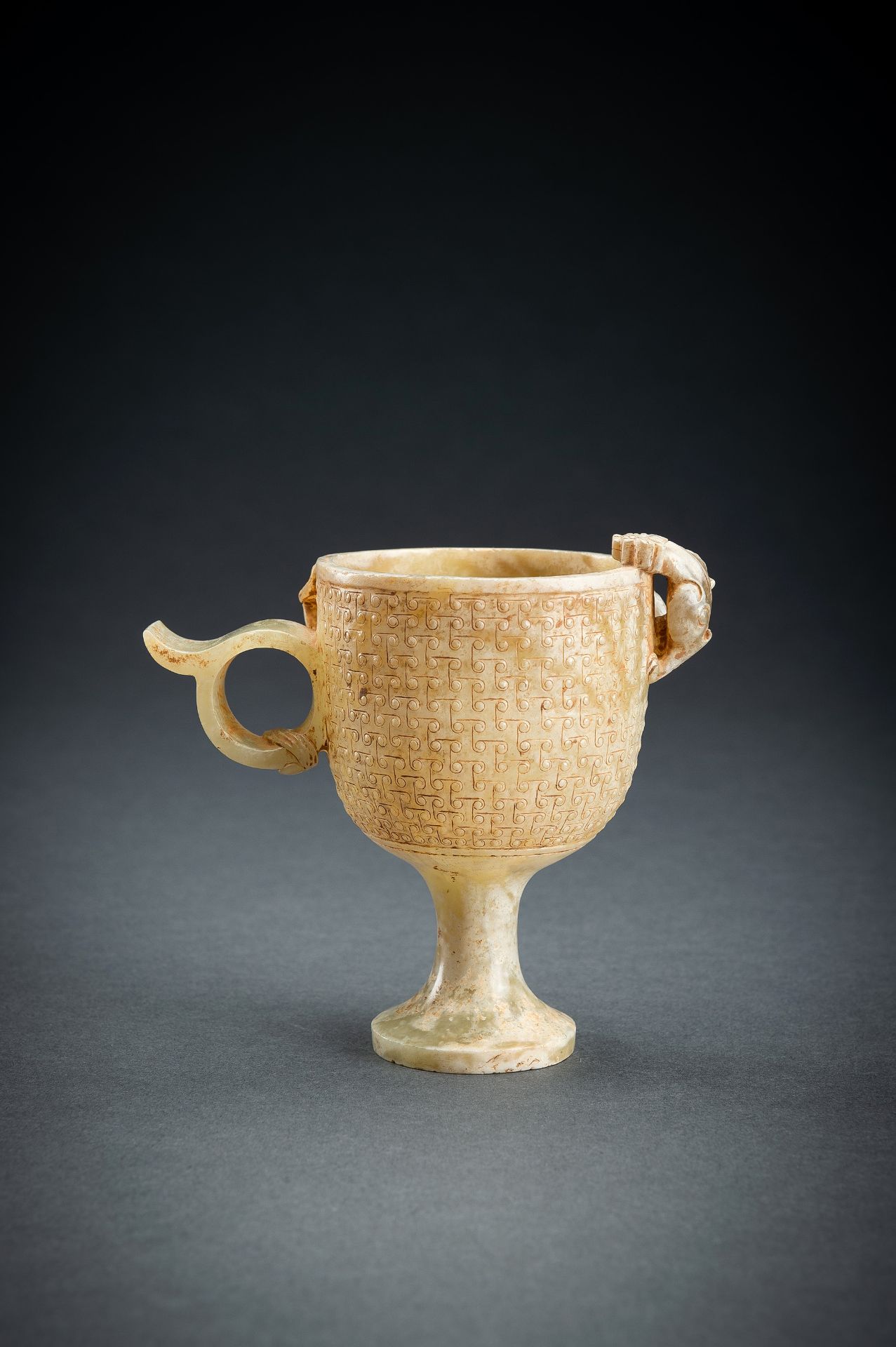 AN ARCHAISTIC CELADON JADE 'CHILONG' WINE CUP - Image 13 of 19