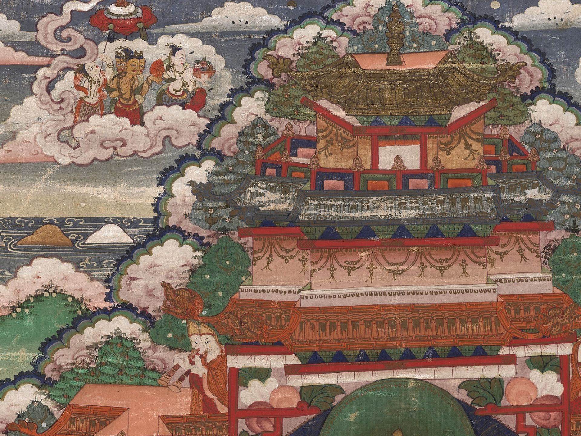 A THANGKA OF AMITHABA IN SUKHAVATI HEAVEN, TIBET, LATE 18TH - 19TH CENTURY - Bild 11 aus 16