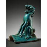 A TURQUOISE-GLAZED 'LION' ROOF TILE, MING DYNASTY