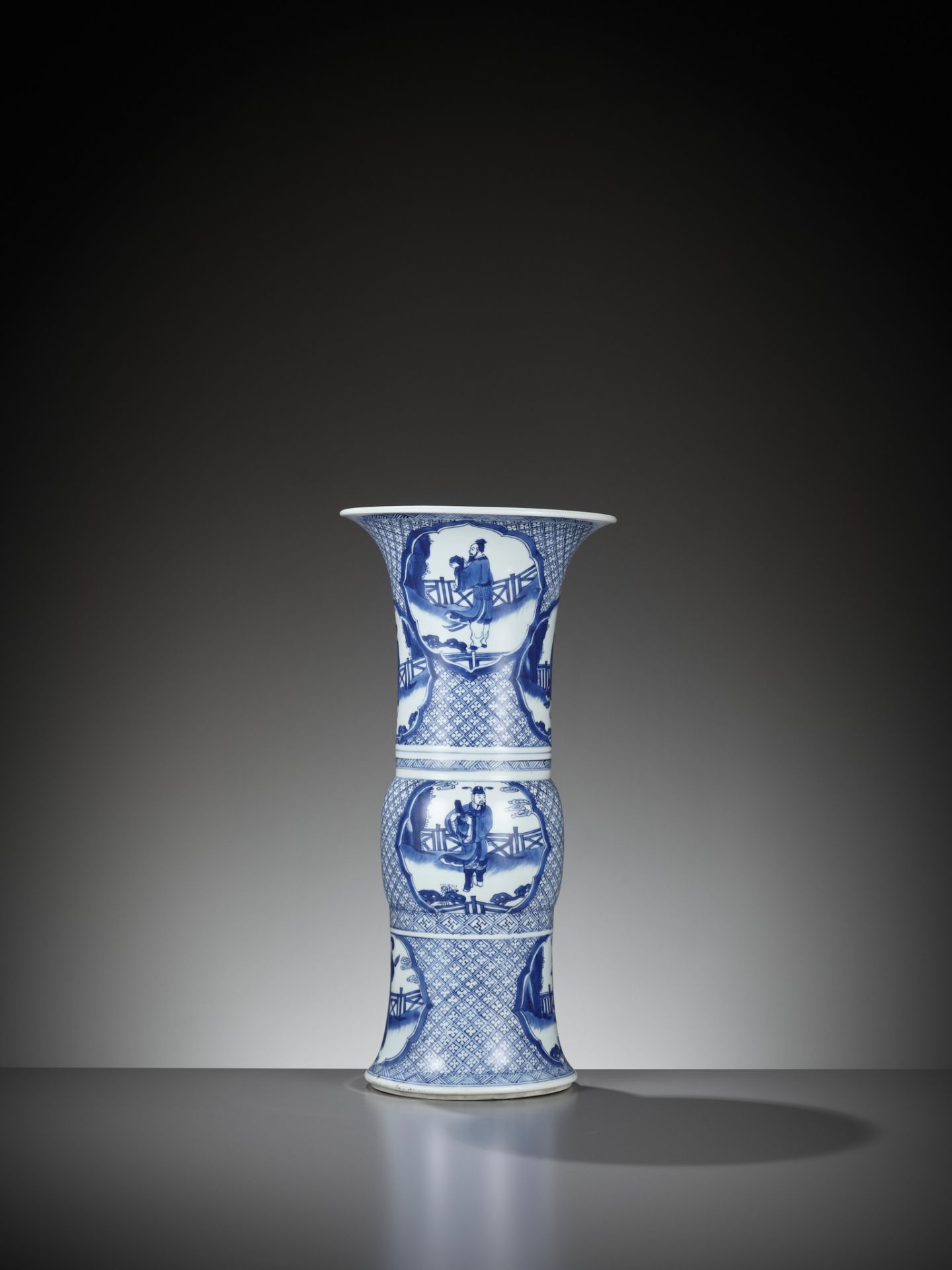 A RARE BLUE AND WHITE 'EIGHT IMMORTALS' BEAKER VASE, GU, KANGXI PERIOD - Image 6 of 19