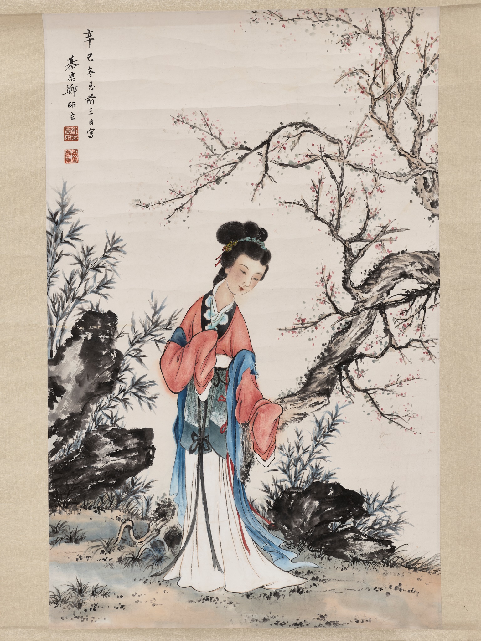 BEAUTY IN A GARDEN, WEARING A TIAN-TSUI TIARA', ZHENG MUKANG (1901-1982), DATED 1941 - Image 7 of 9