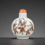 AN IMPERIAL FAMILLE ROSE 'BOYS AT PLAY' PORCELAIN SNUFF BOTTLE, DAOGUANG MARK AND PERIOD