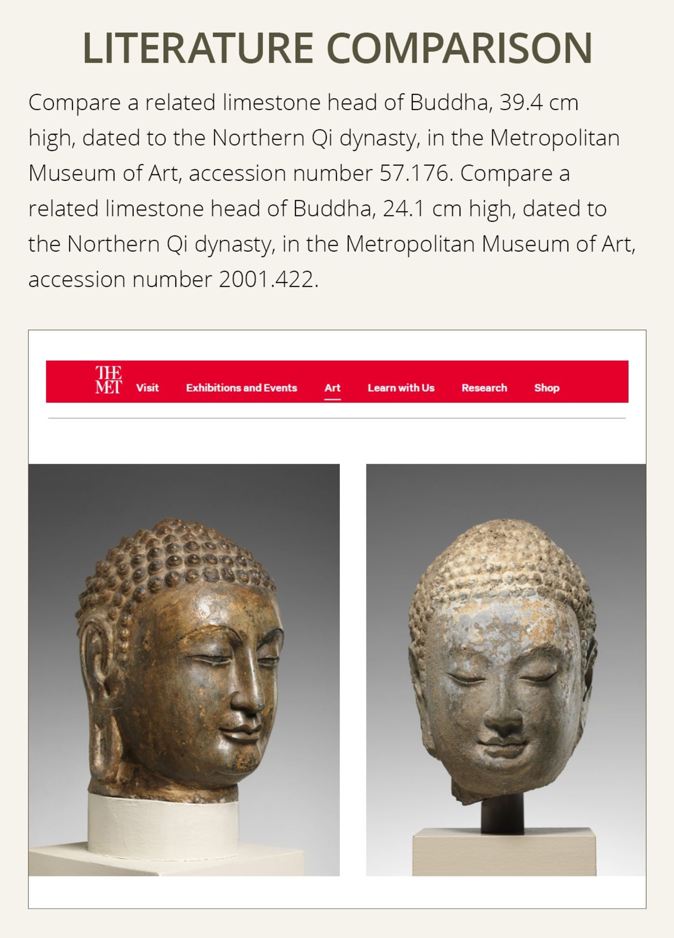 A FINE LIMESTONE HEAD OF BUDDHA, NORTHERN QI DYNASTY - Bild 5 aus 11