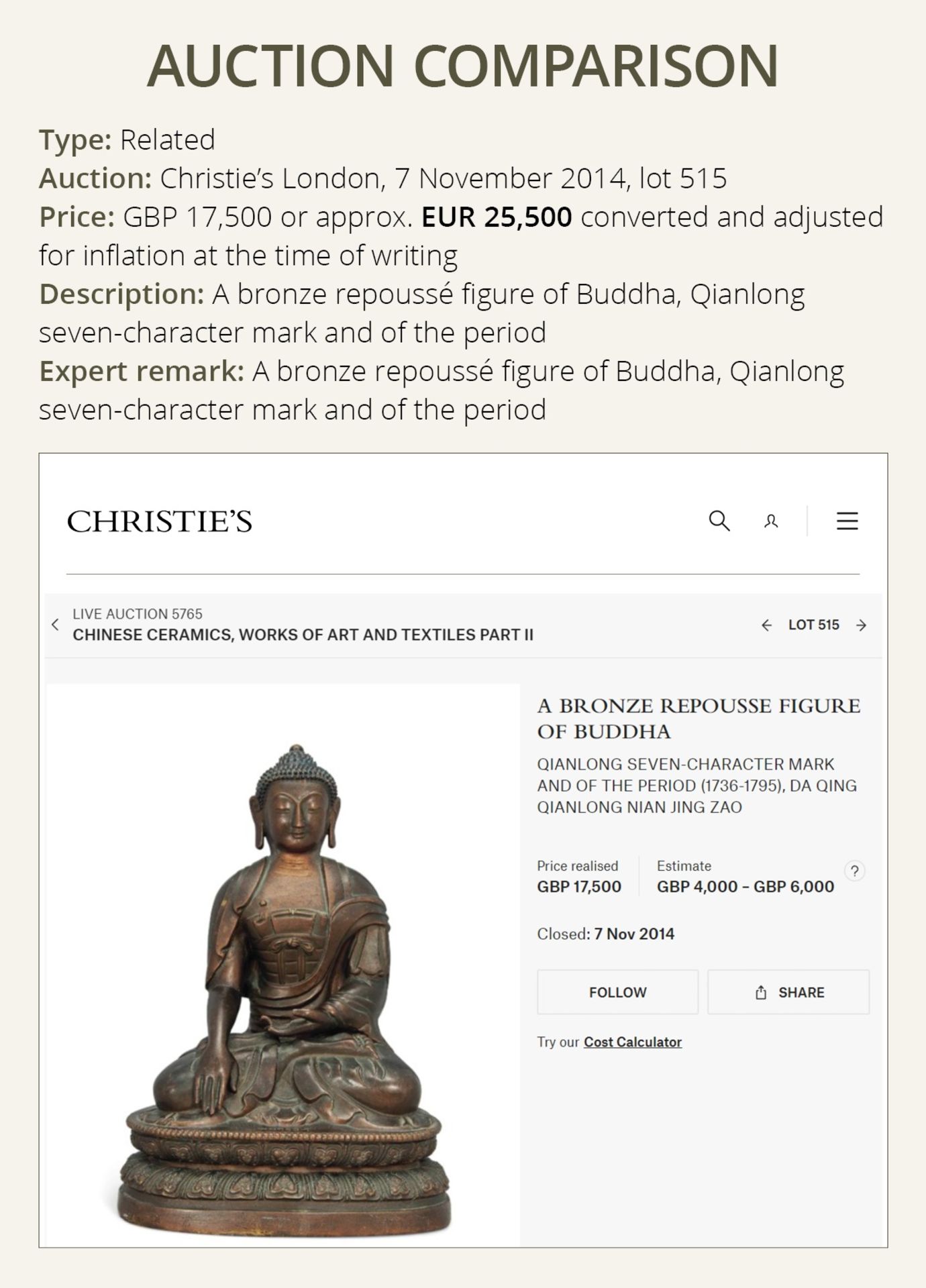 A LARGE CAST AND REPOUSSE COPPER FIGURE OF BUDDHA SHAKYAMUNI, QING DYNASTY - Bild 4 aus 12