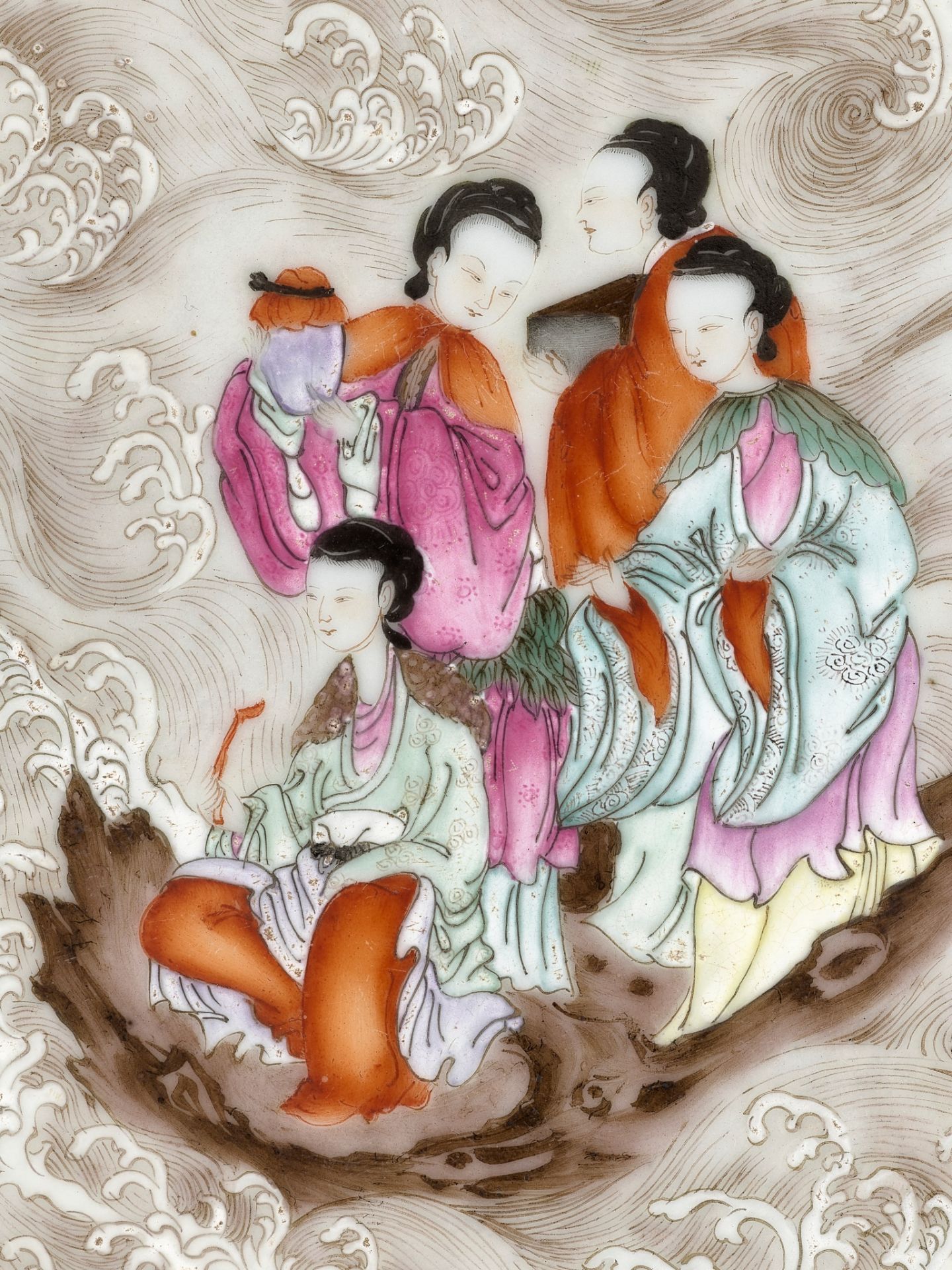A FINELY PAINTED FAMILLE ROSE 'IMMORTALS' PLAQUE, QIANLONG PERIOD - Image 4 of 16