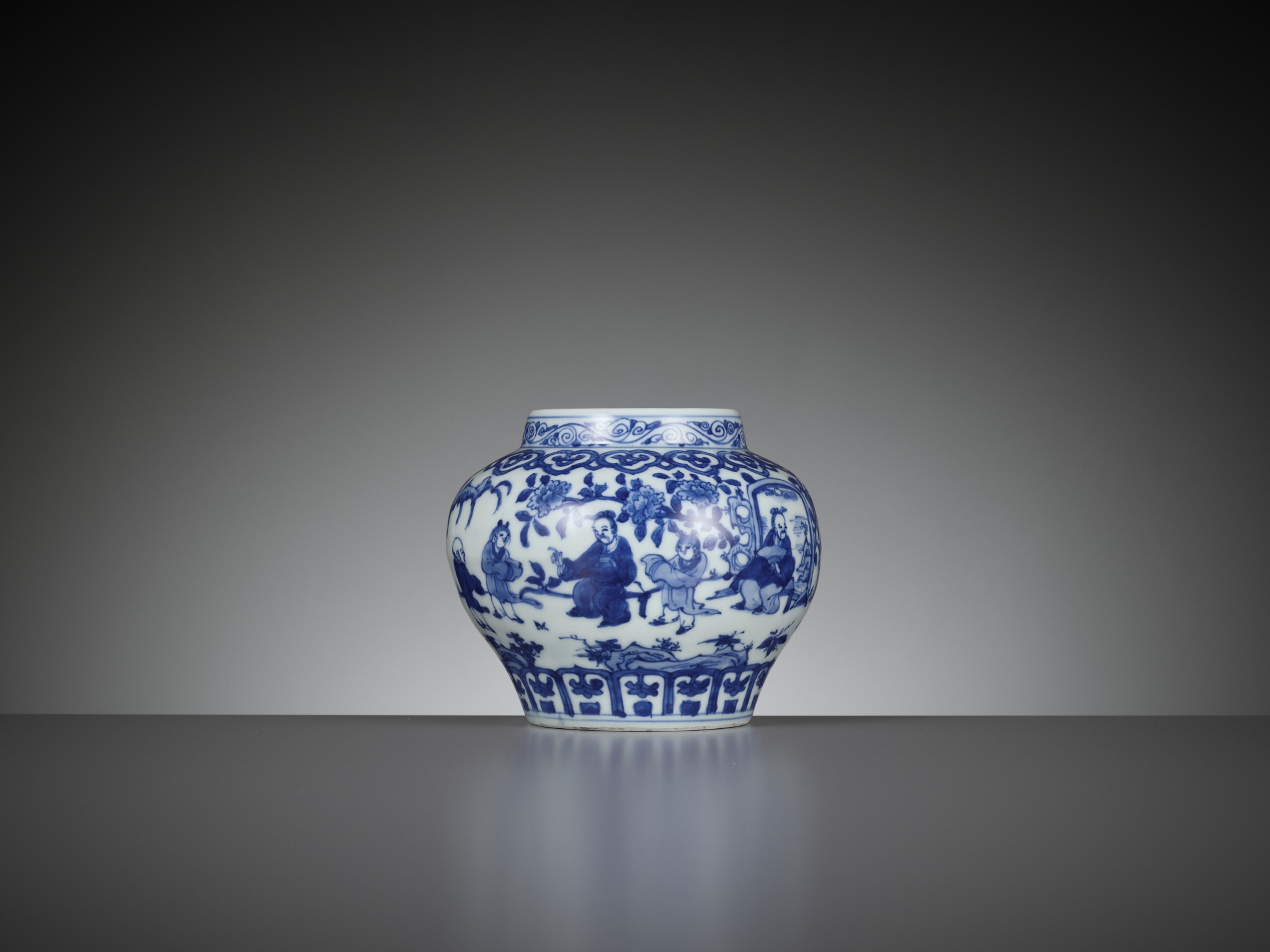 A BLUE AND WHITE 'SCHOLARS AND BOYS' JAR, GUAN, WANLI MARK AND PERIOD - Image 3 of 15