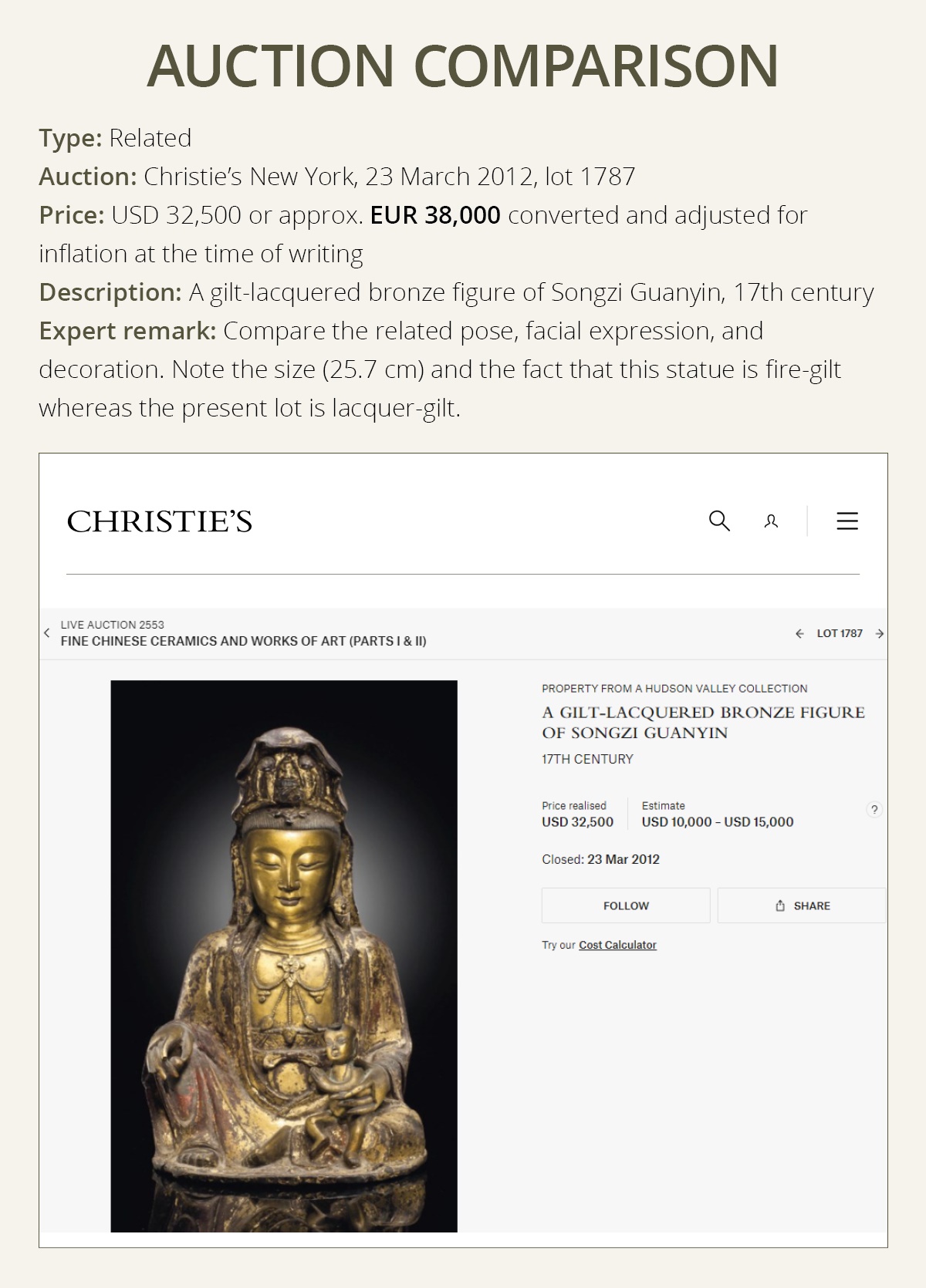 A GILT-LACQUERED BRONZE FIGURE OF SONGZI GUANYIN, MING DYNASTY - Image 4 of 12