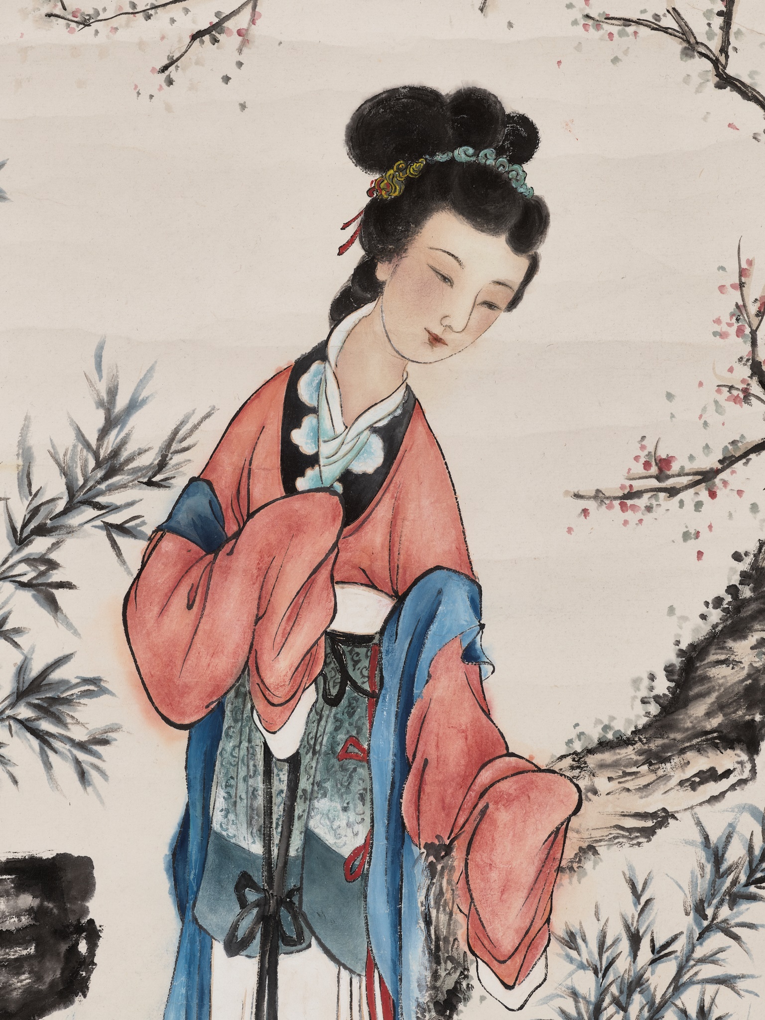 BEAUTY IN A GARDEN, WEARING A TIAN-TSUI TIARA', ZHENG MUKANG (1901-1982), DATED 1941 - Image 2 of 9