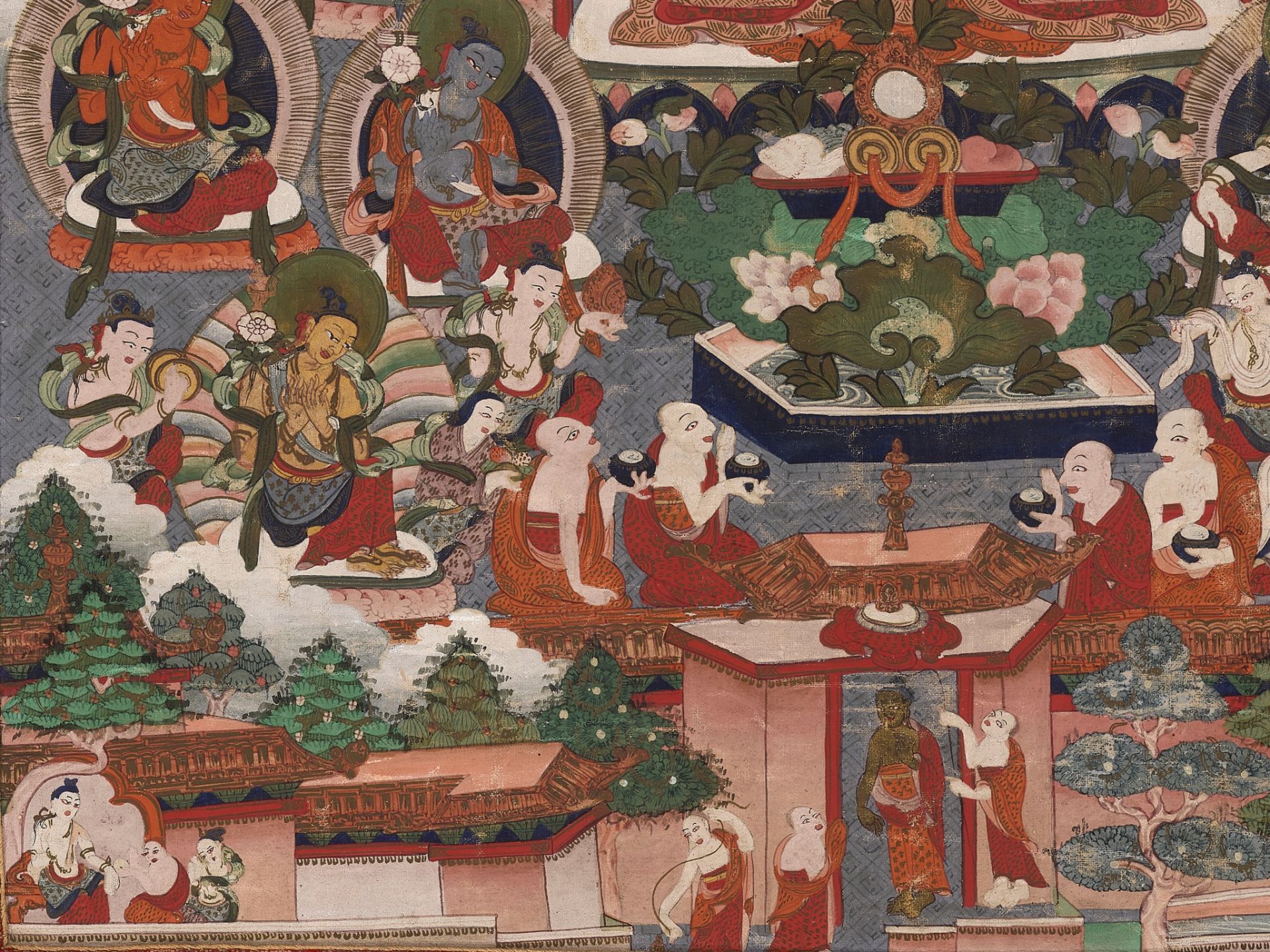 A THANGKA OF AMITHABA IN SUKHAVATI HEAVEN, TIBET, LATE 18TH - 19TH CENTURY - Bild 10 aus 16