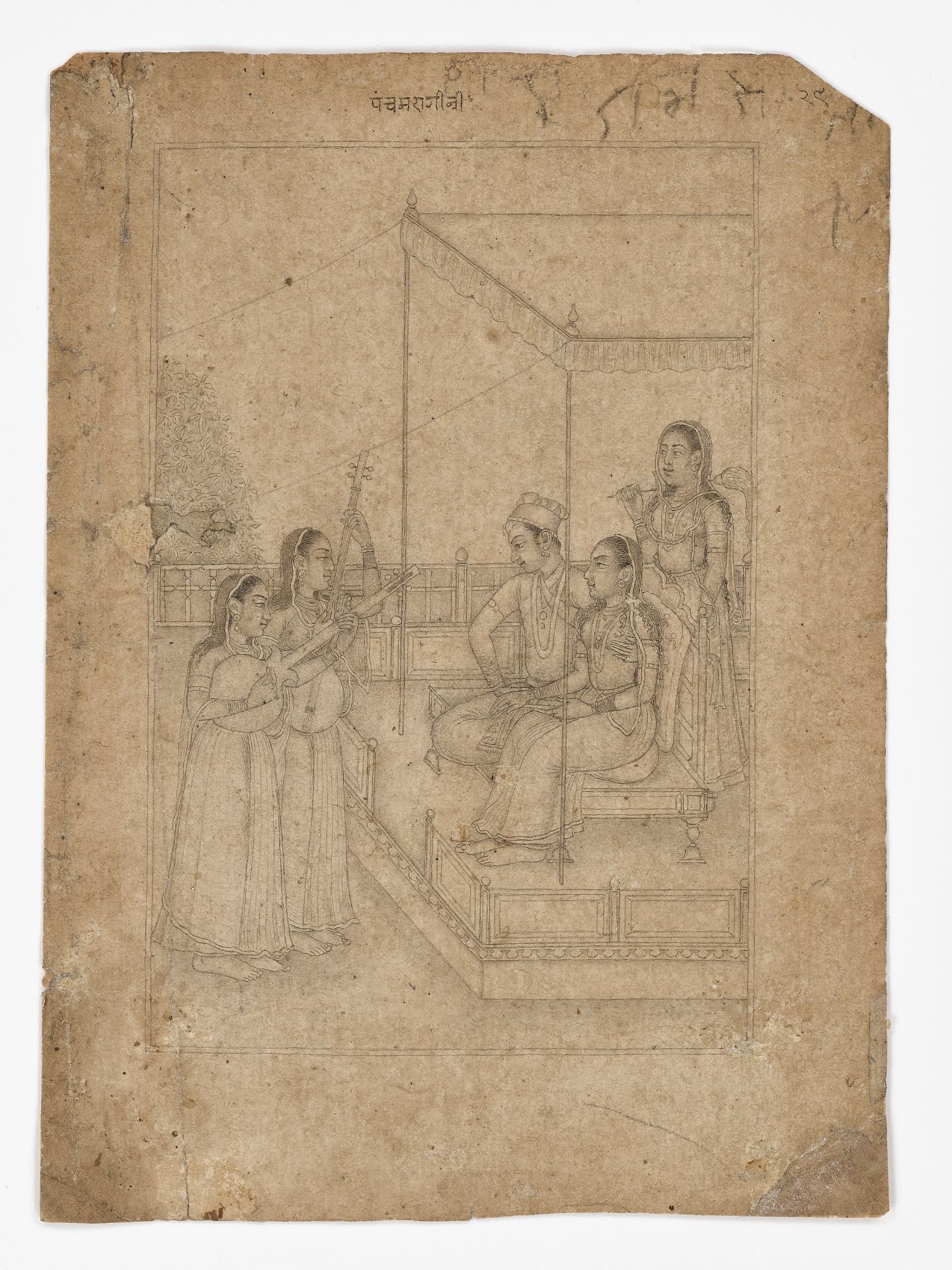 AN INDIAN MINIATURE DRAWING OF A PRINCE AND PRINCESS ENJOYING A MUSIC RECITAL - Bild 10 aus 12