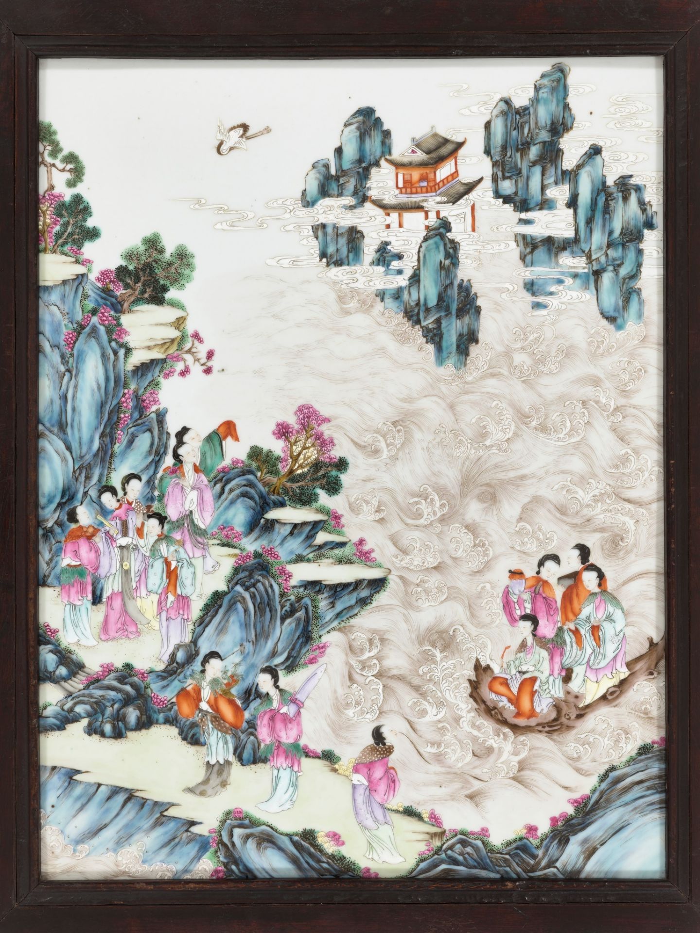 A FINELY PAINTED FAMILLE ROSE 'IMMORTALS' PLAQUE, QIANLONG PERIOD