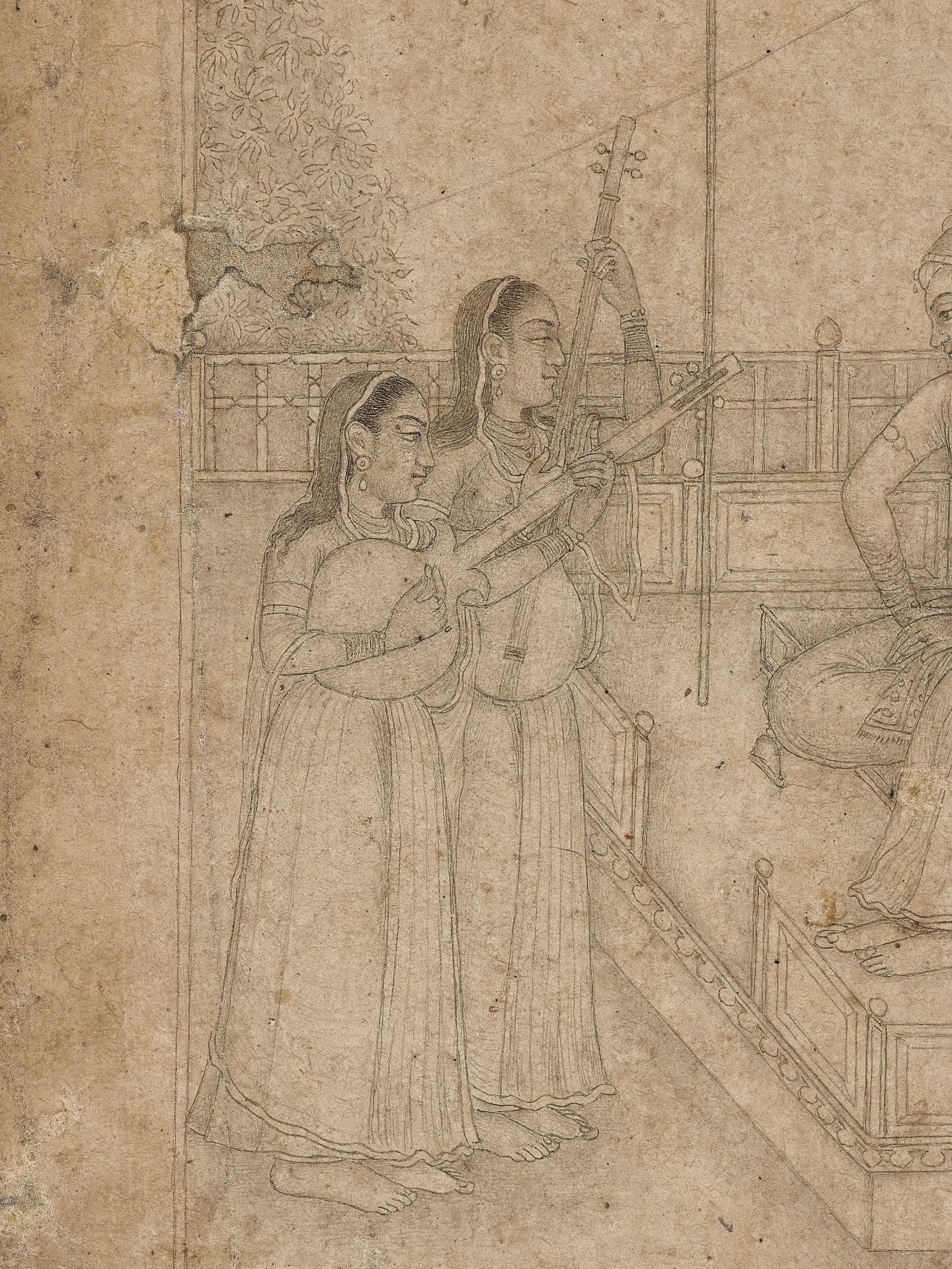 AN INDIAN MINIATURE DRAWING OF A PRINCE AND PRINCESS ENJOYING A MUSIC RECITAL - Bild 2 aus 12