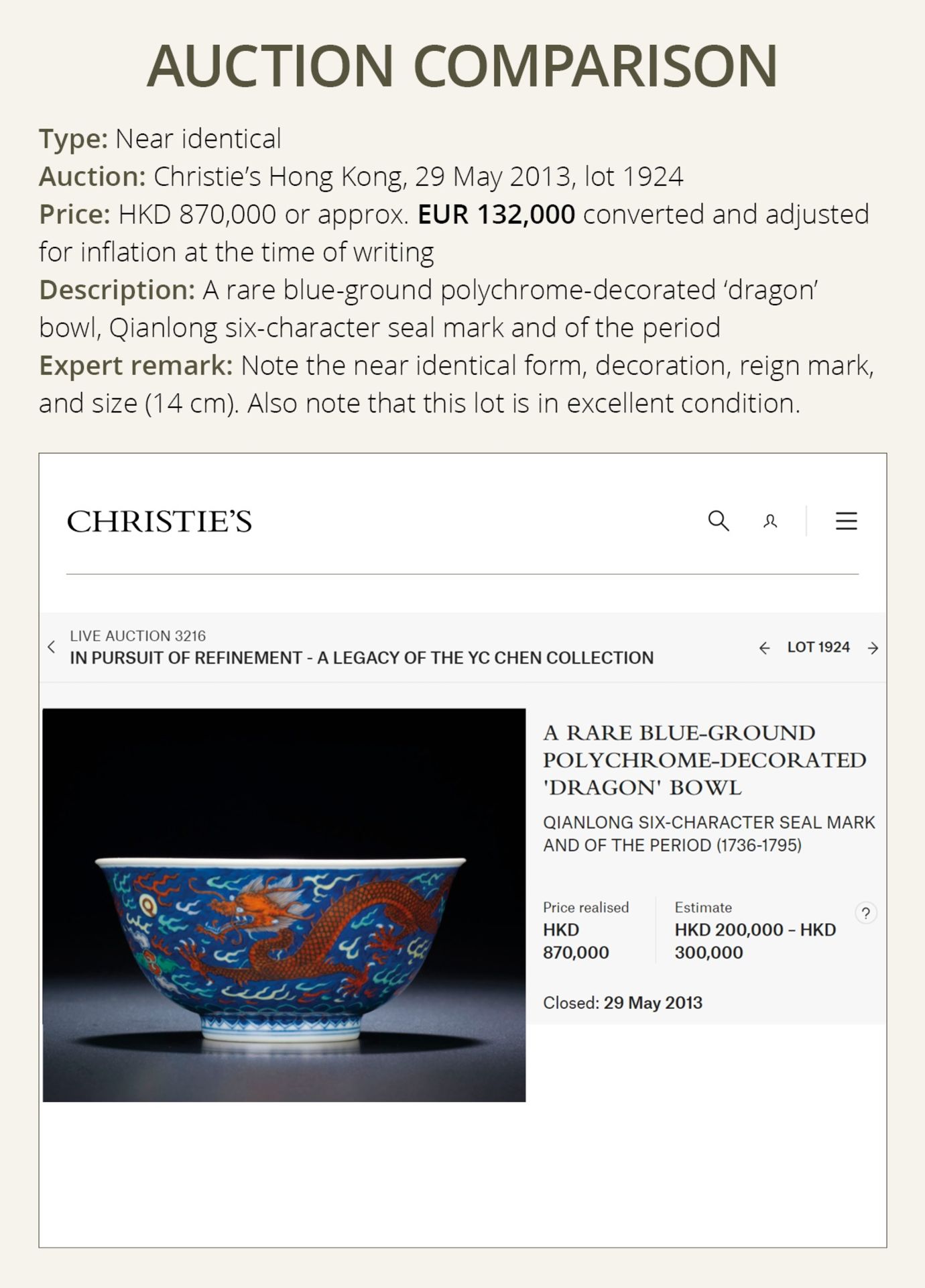A RARE BLUE-GROUND POLYCHROME-DECORATED 'DRAGON' BOWL, QIANLONG MARK AND PERIOD - Image 7 of 19