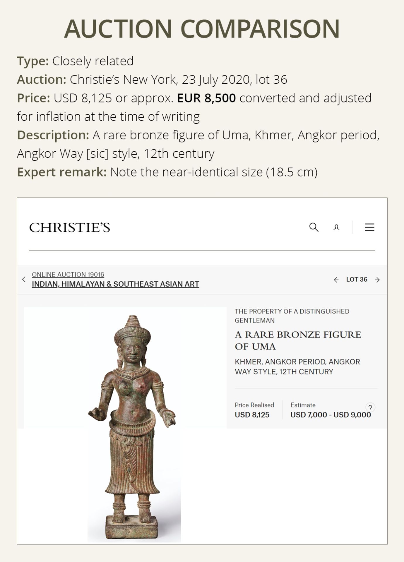 A RARE BRONZE FIGURE OF UMA, ANGKOR WAT STYLE, KHMER EMPIRE, 12TH CENTURY - Image 4 of 10