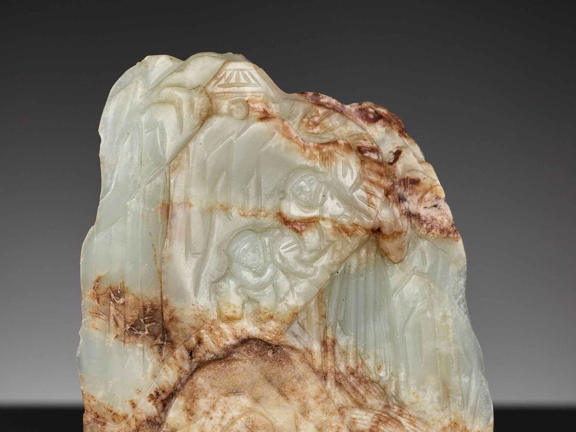 A CELADON AND RUSSET JADE MINIATURE MOUNTAIN, QING DYNASTY - Image 3 of 10