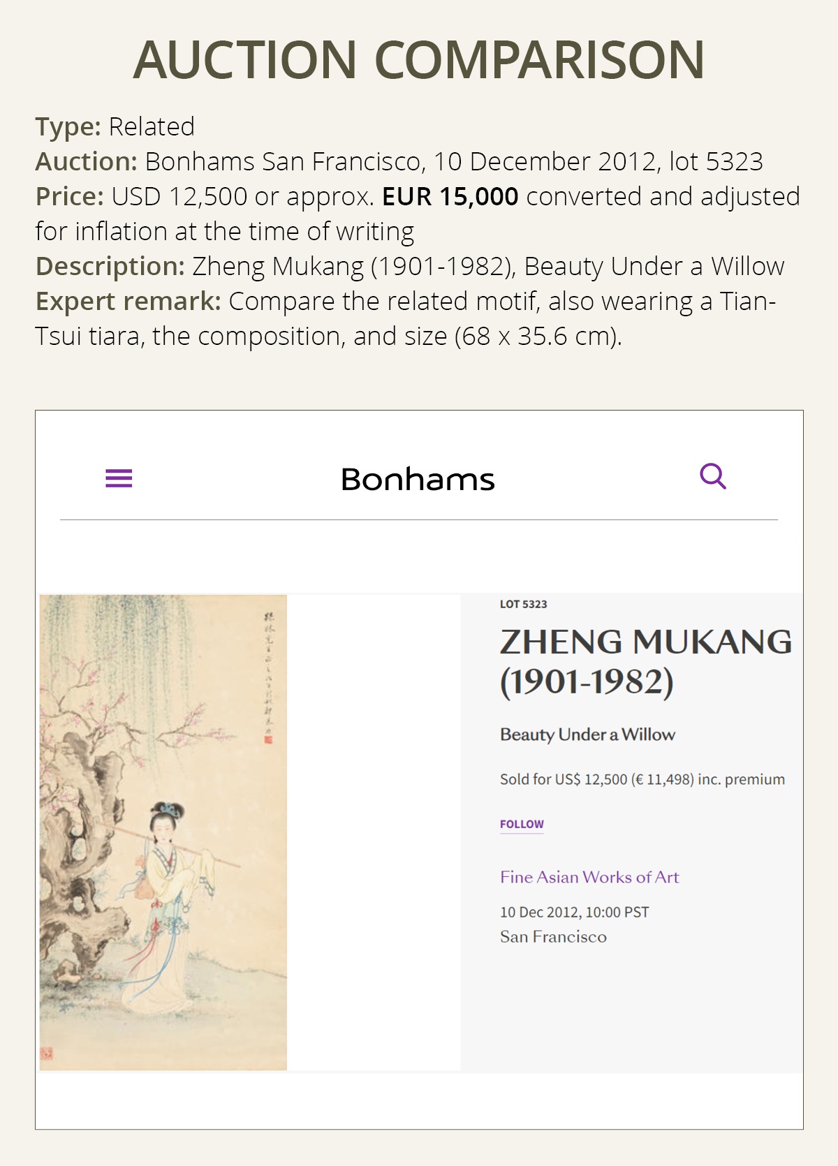 BEAUTY IN A GARDEN, WEARING A TIAN-TSUI TIARA', ZHENG MUKANG (1901-1982), DATED 1941 - Image 5 of 9