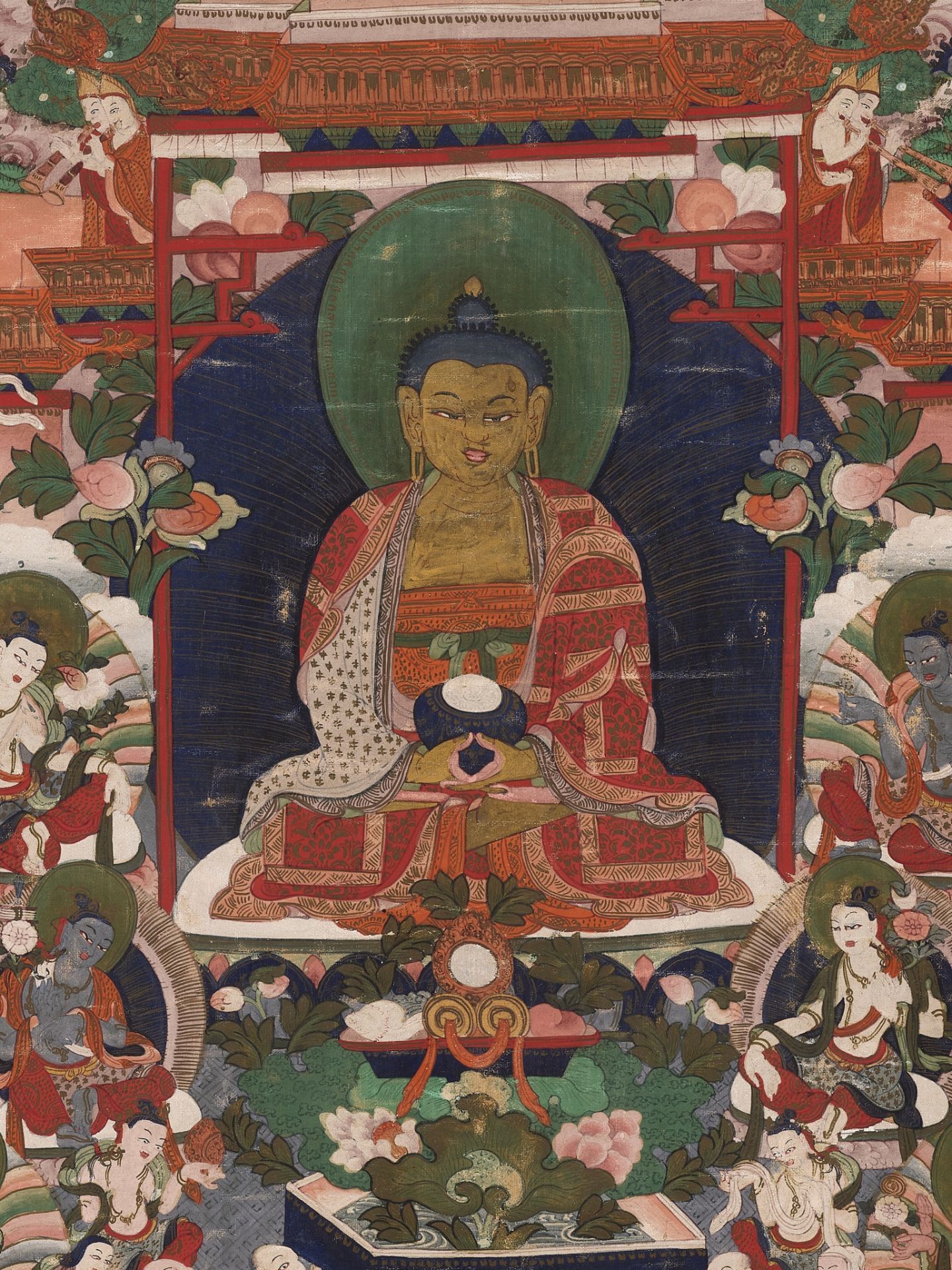 A THANGKA OF AMITHABA IN SUKHAVATI HEAVEN, TIBET, LATE 18TH - 19TH CENTURY - Bild 3 aus 16