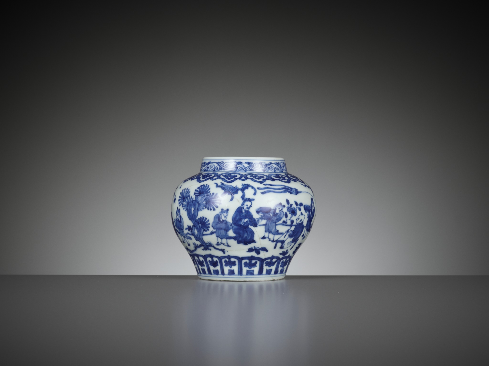 A BLUE AND WHITE 'SCHOLARS AND BOYS' JAR, GUAN, WANLI MARK AND PERIOD - Image 9 of 15
