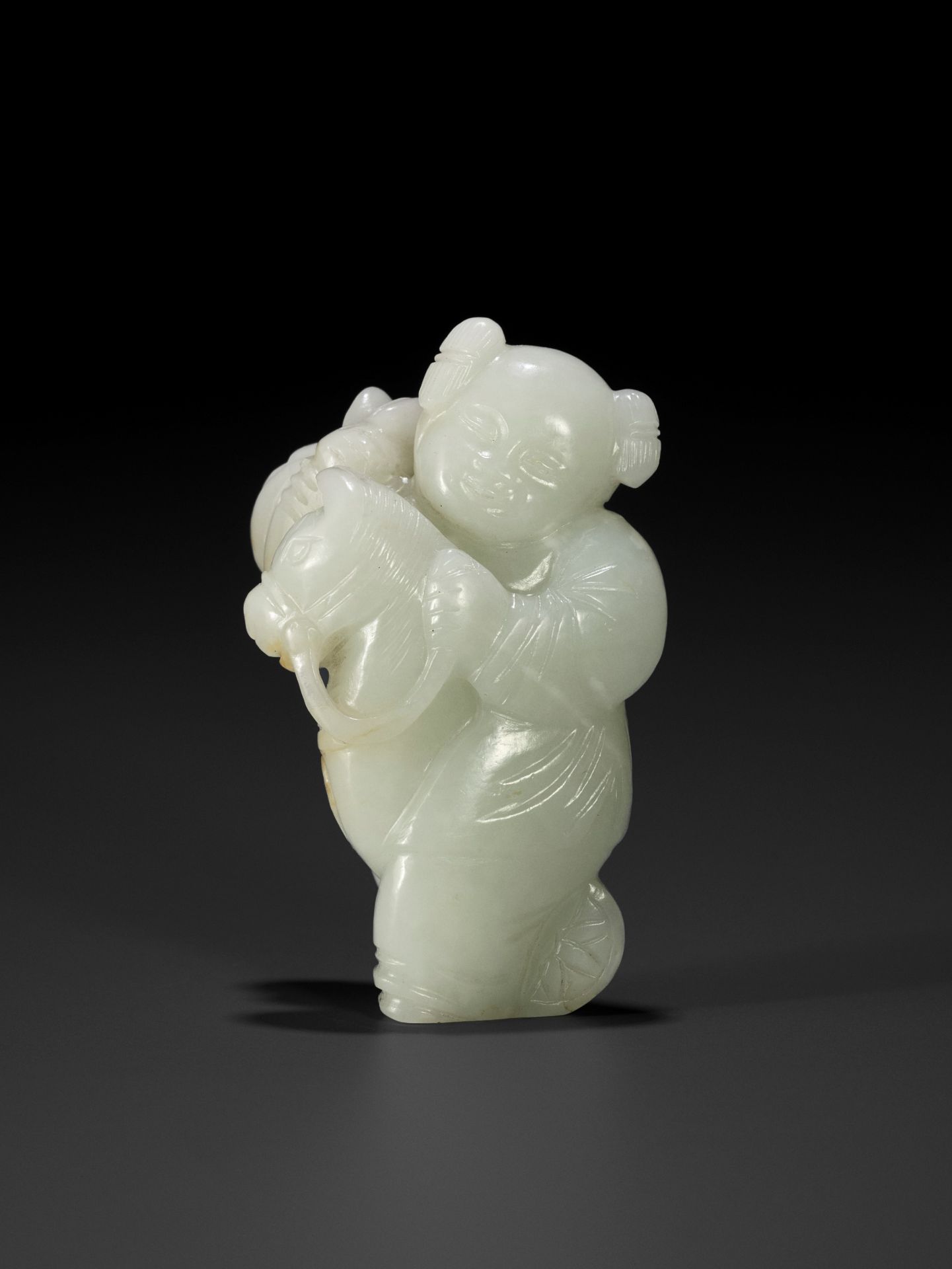 A PALE CELADON FIGURE OF A BOY WITH A HOBBY HORSE, 18TH CENTURY - Image 11 of 11