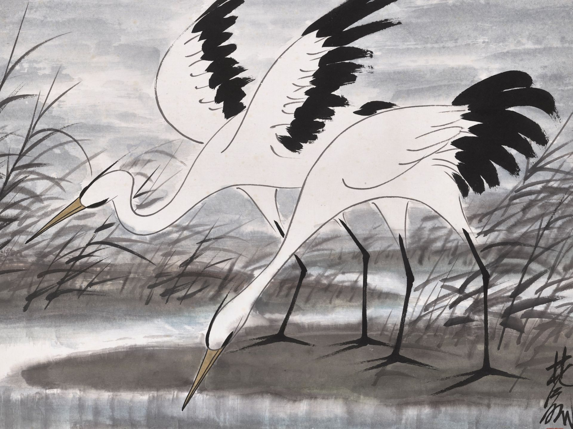 PAIR OF HERONS', BY LIN FENGMIAN (1900-1991) - Image 3 of 12