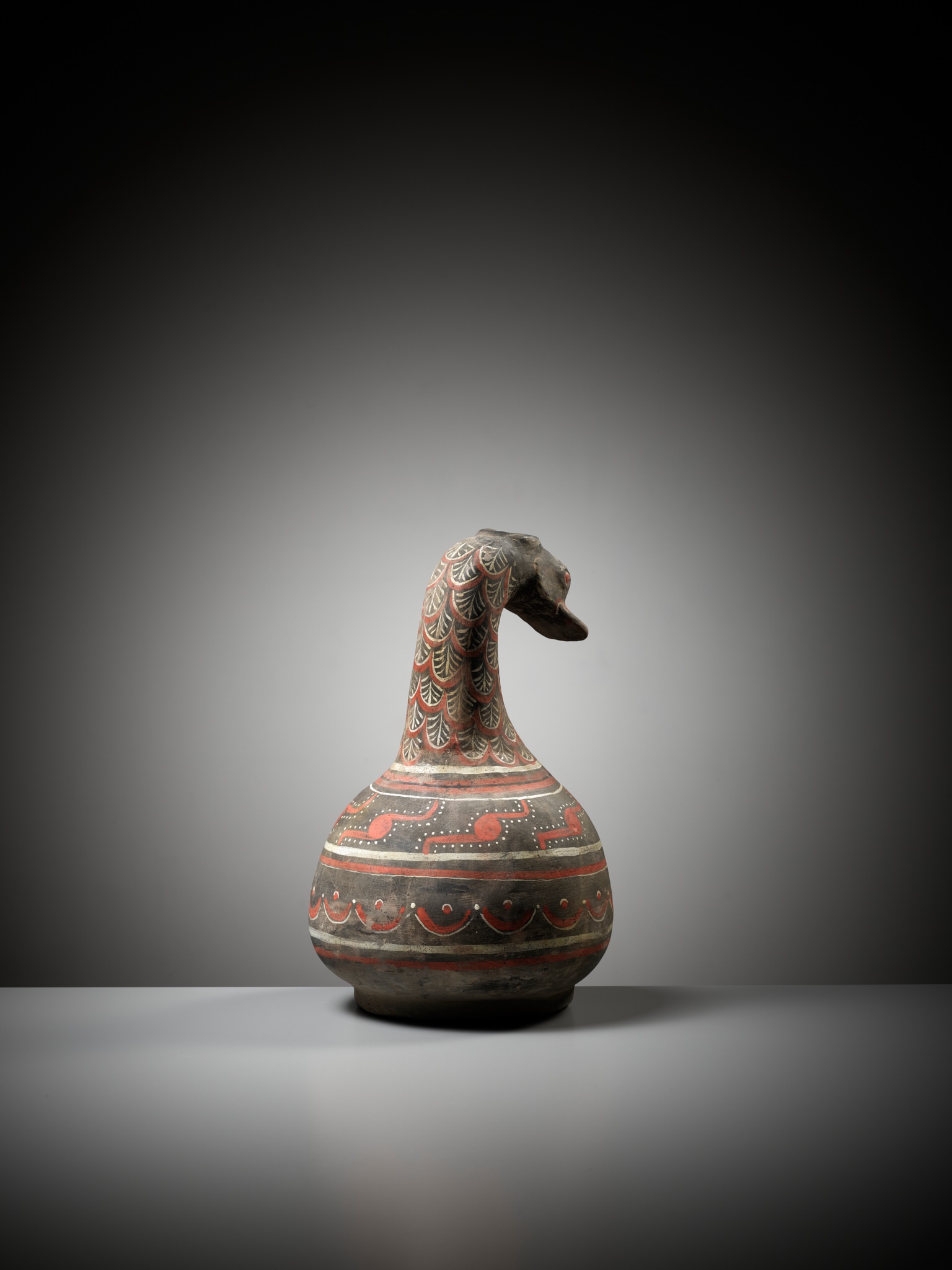 A DUCK-HEADED PAINTED POTTERY VESSEL, HAN DYNASTY - Image 9 of 12