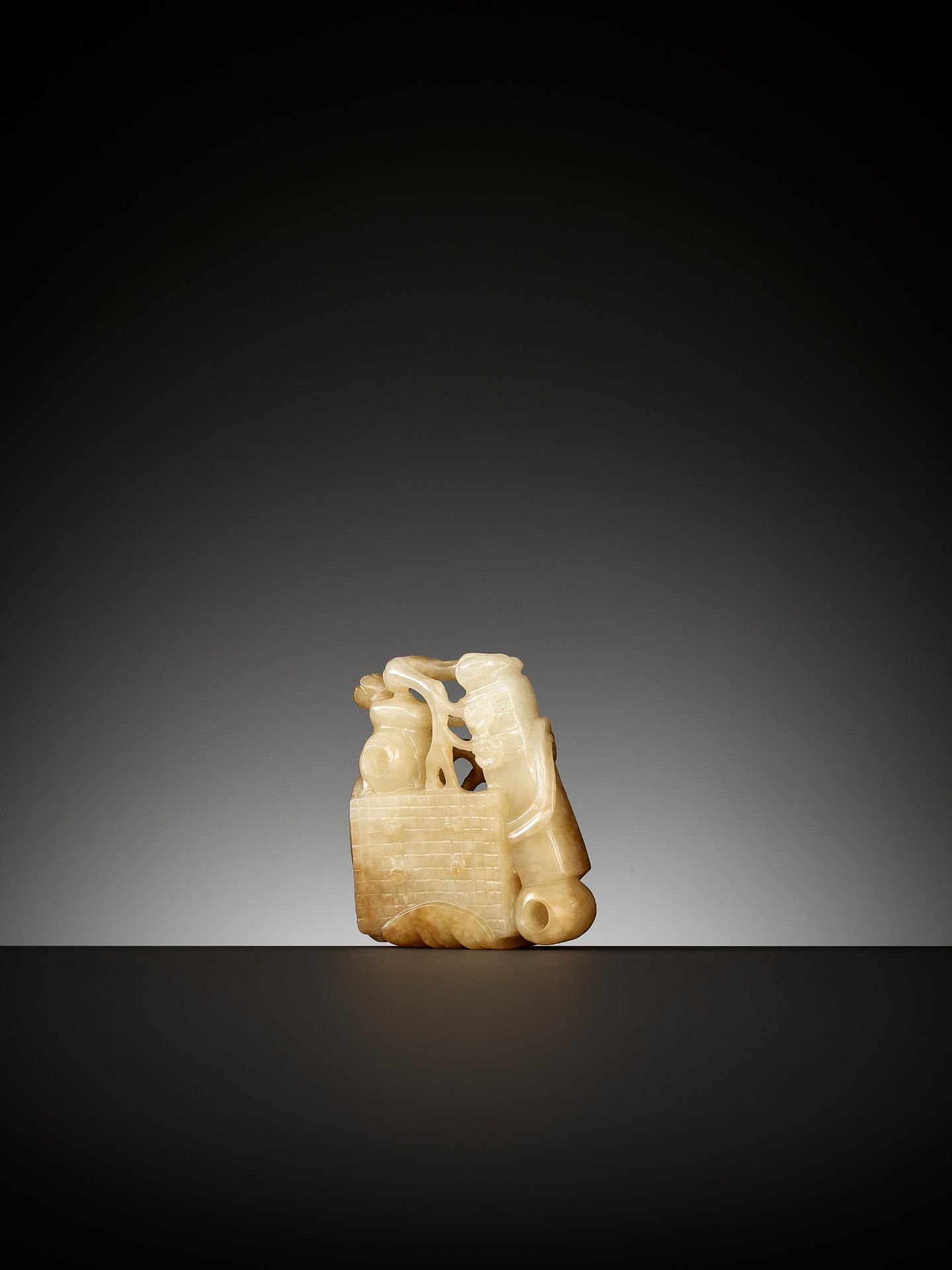 A WHITE AND RUSSET JADE 'FOUR SCHOLARLY ACCOMPLISHMENTS' GROUP, SIYI, QING DYNASTY - Image 3 of 9