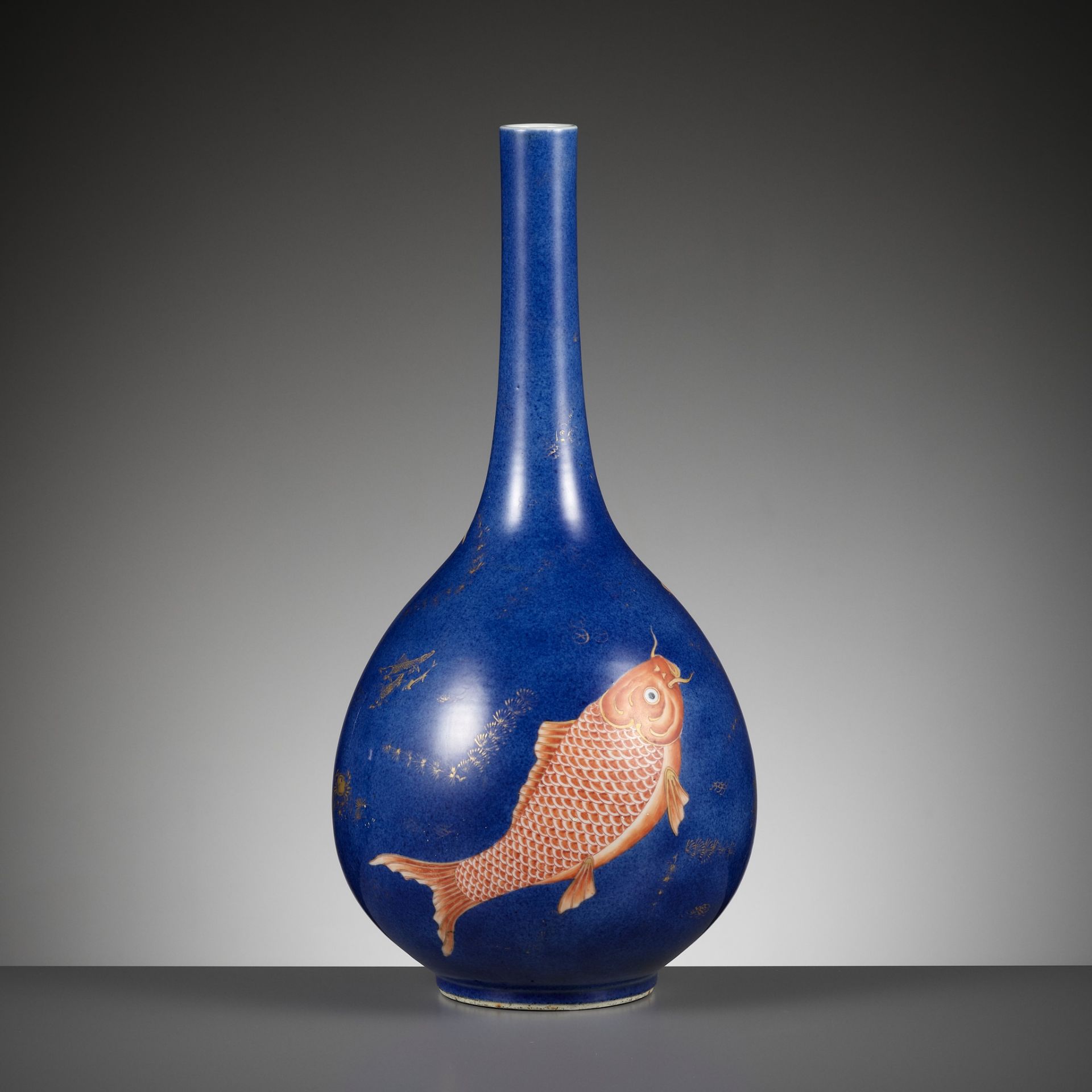 A POWDER-BLUE GROUND 'THREE CARP' BOTTLE VASE, KANGXI PERIOD