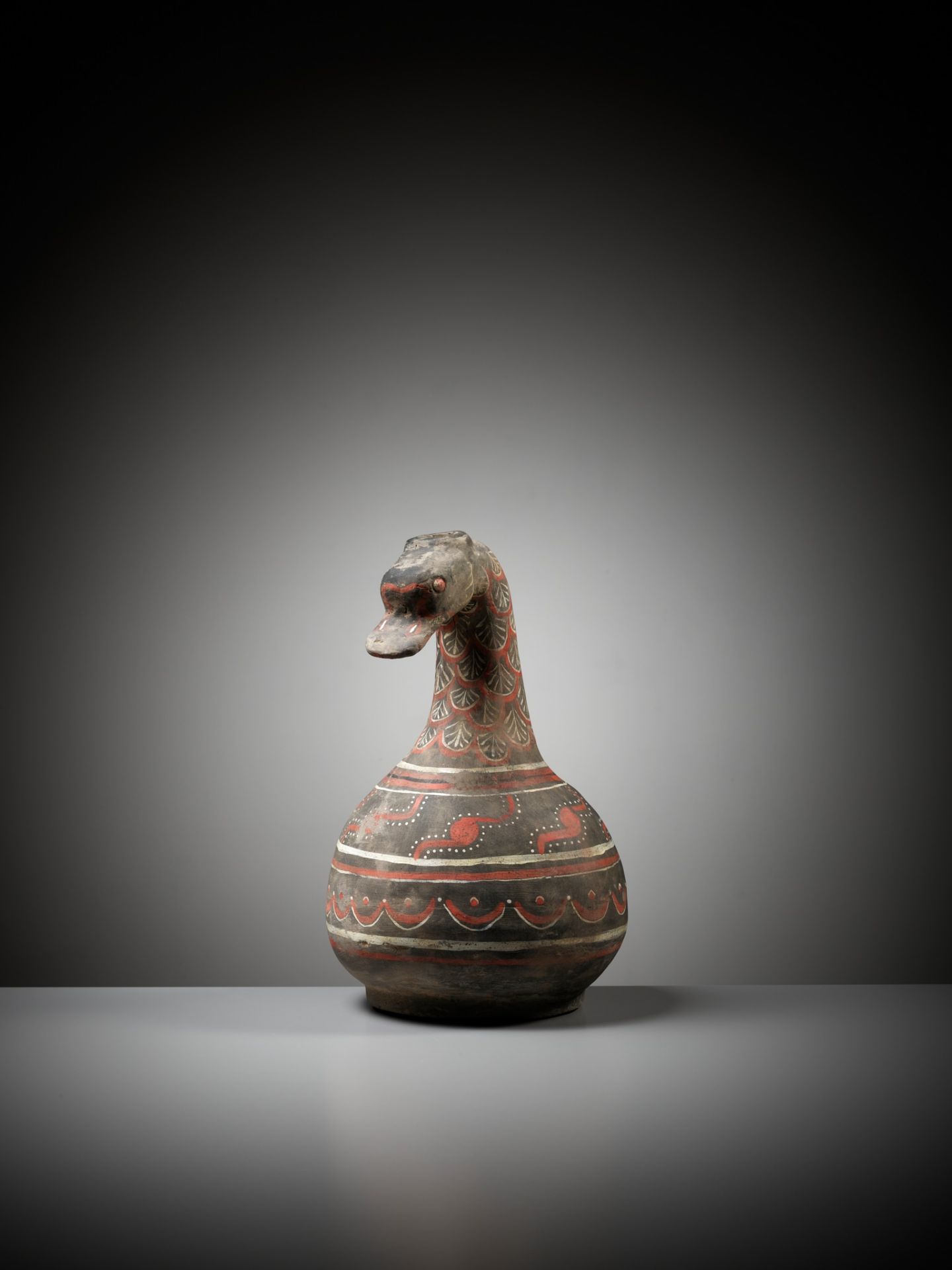 A DUCK-HEADED PAINTED POTTERY VESSEL, HAN DYNASTY - Image 3 of 12