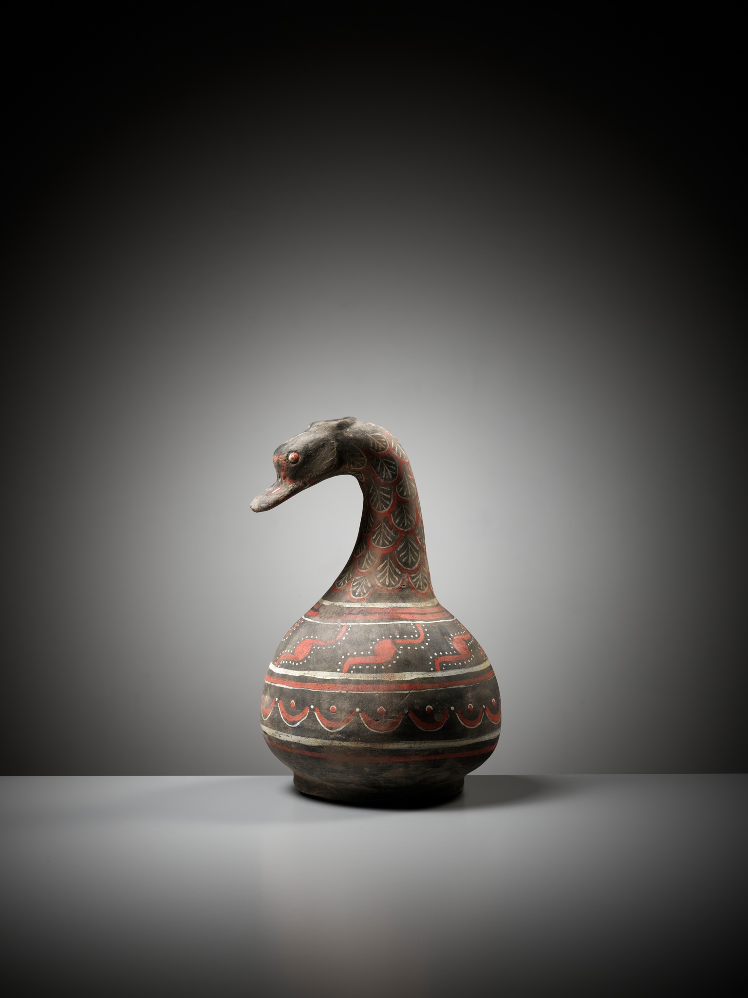 A DUCK-HEADED PAINTED POTTERY VESSEL, HAN DYNASTY - Image 7 of 12