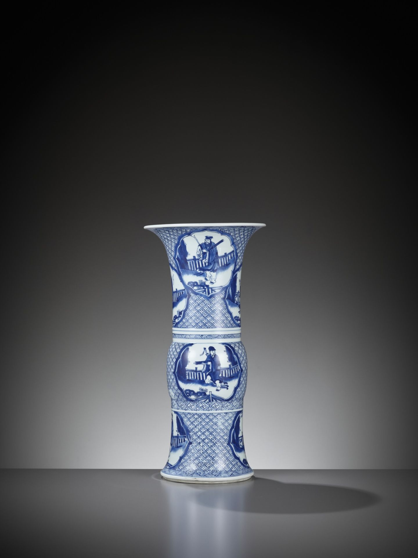 A RARE BLUE AND WHITE 'EIGHT IMMORTALS' BEAKER VASE, GU, KANGXI PERIOD - Image 8 of 19