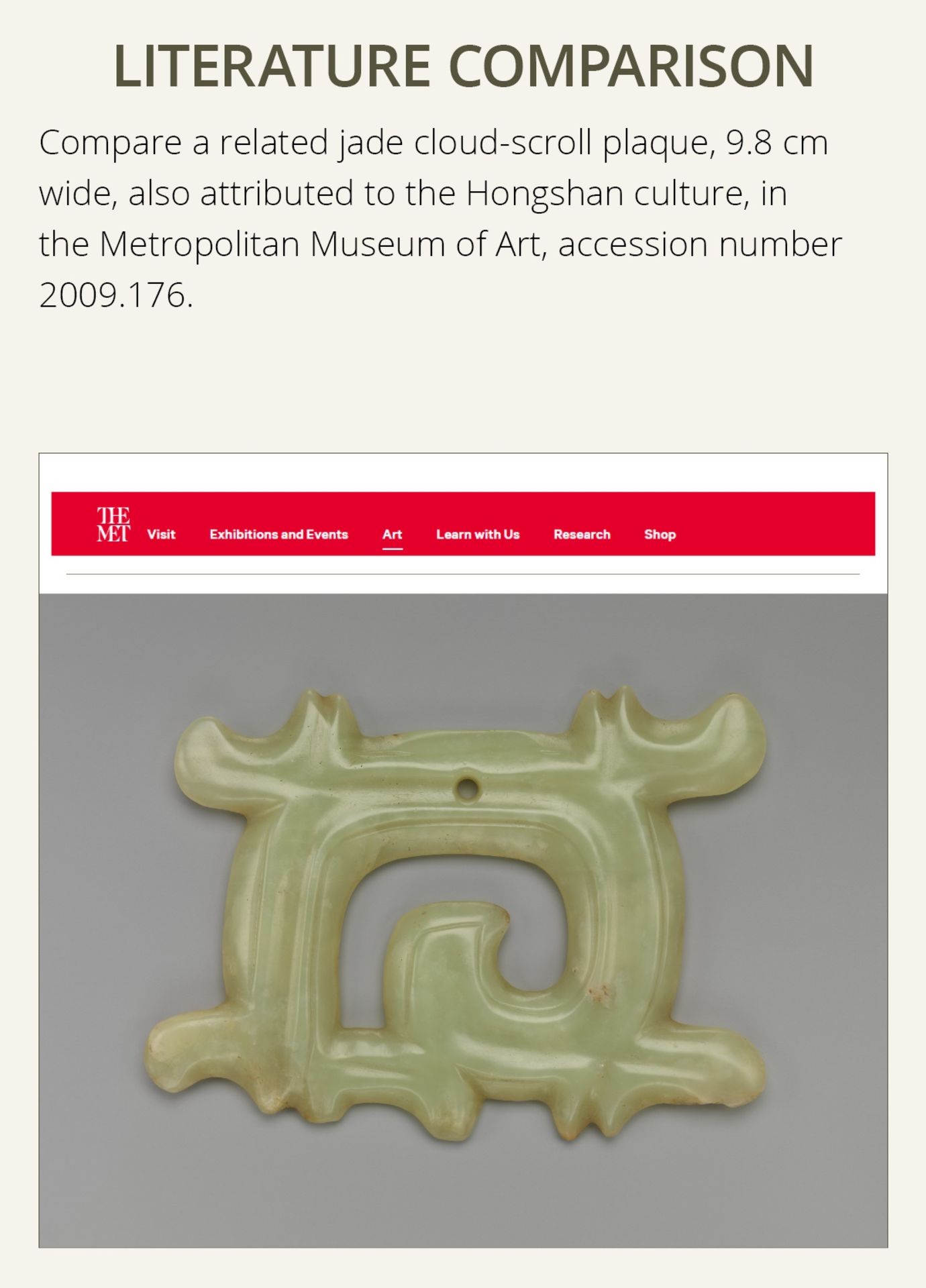 A PALE GREEN JADE 'CLOUD-SCROLL' PENDANT, HONGSHAN CULTURE - Image 5 of 9