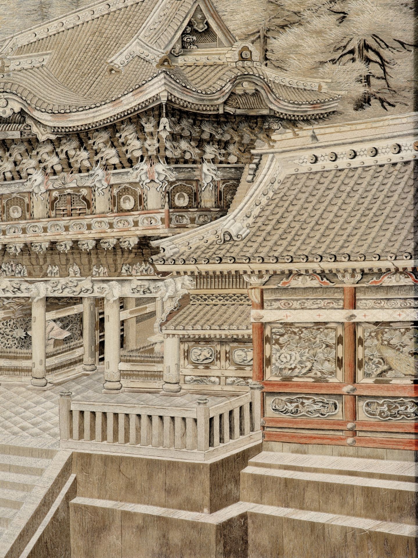 A SUPERBLY EMBROIDERED PANEL OF YOMEIMON GATE - Image 4 of 6