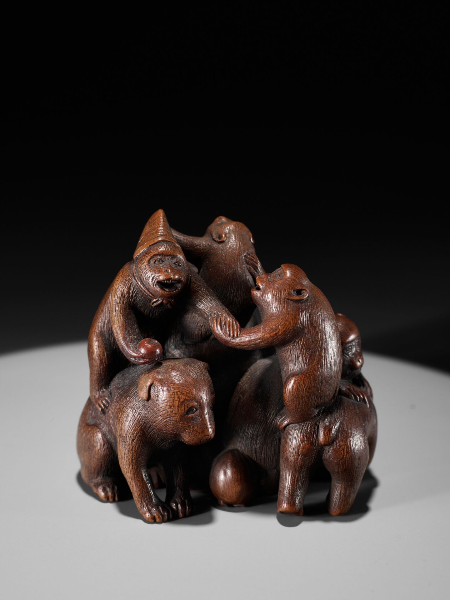 UNHODO MASAYOSHI: A SUPERB WOOD OKIMOO OF A GROUP OF MONKEYS AND DOG - Image 2 of 16