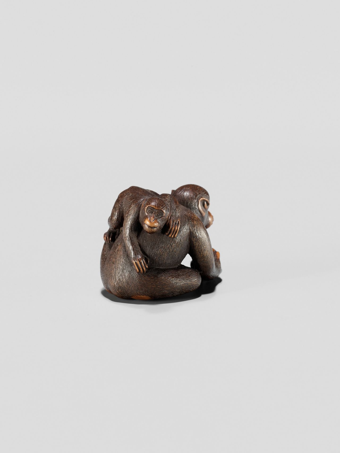 MASANAO: A WOOD NETSUKE OF A MONKEY AND YOUNG - Image 10 of 13