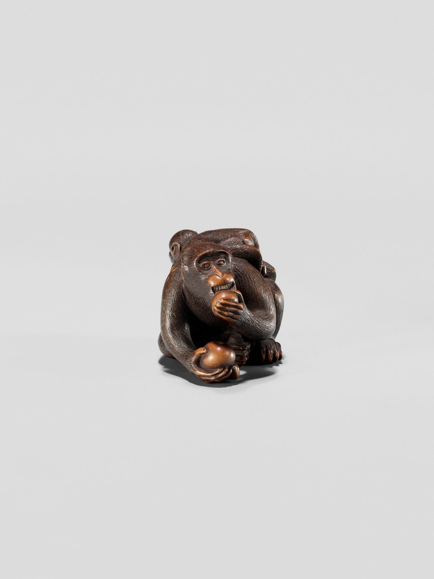 MASANAO: A WOOD NETSUKE OF A MONKEY AND YOUNG - Image 6 of 13