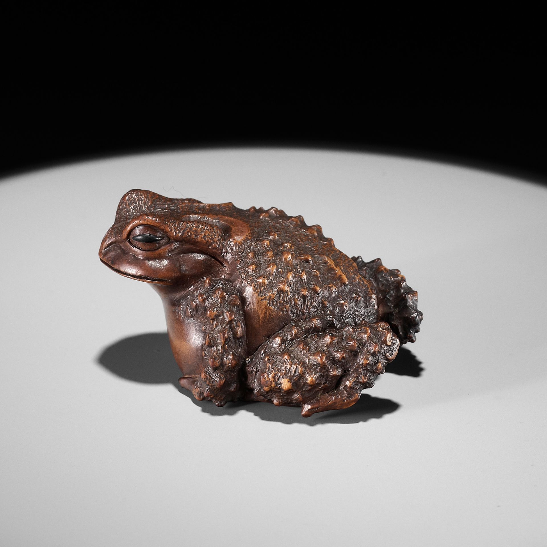 MASANAO: A FINE WOOD MINIATURE OKIMONO OF A TOAD