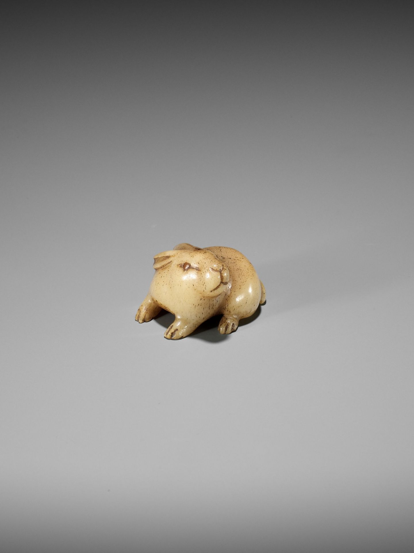 A CHARMING STAG ANTLER NETSUKE OF A HARE - Image 6 of 10