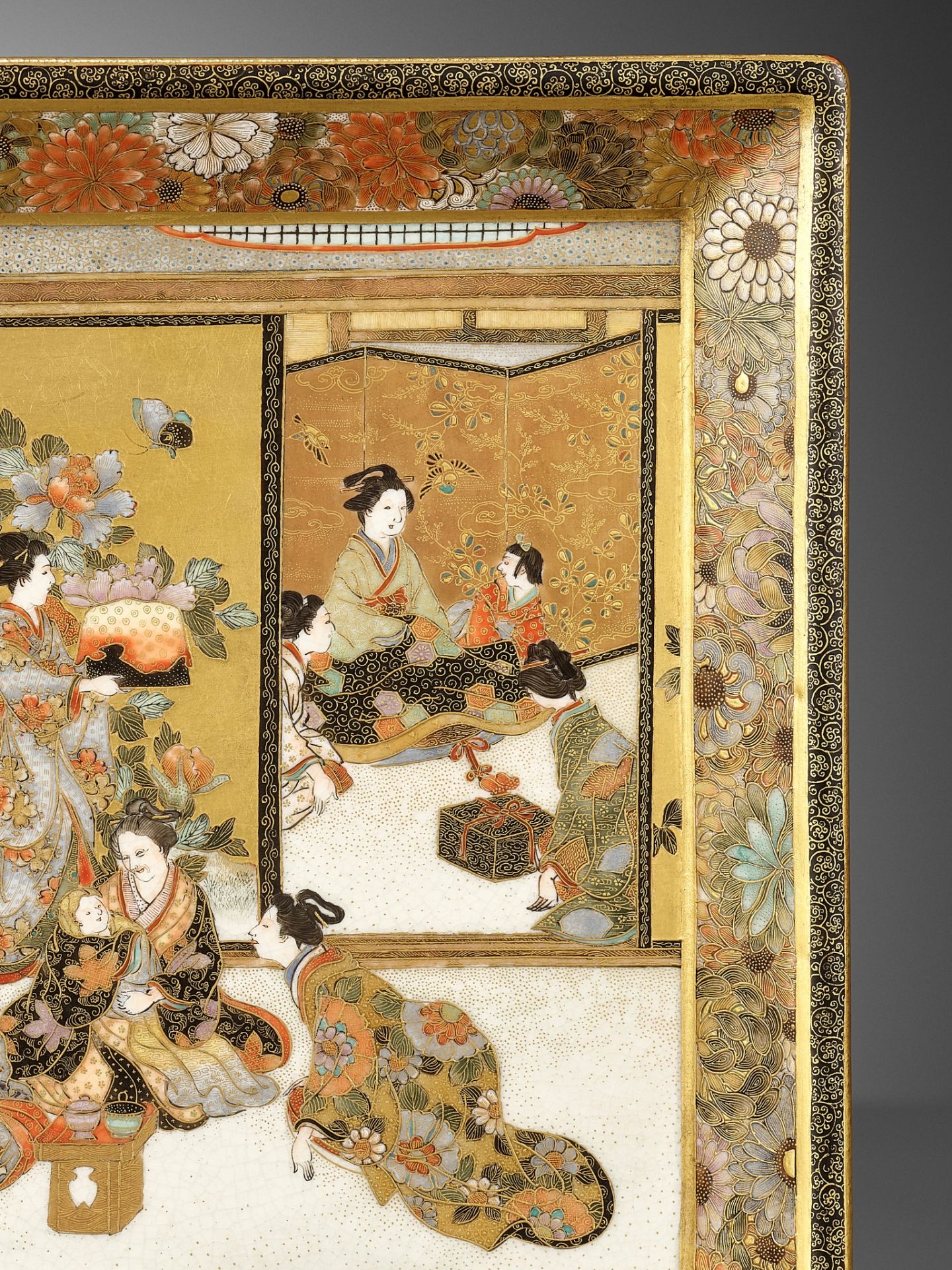 SHIZAN: A MAGNIFICENT SATSUMA CERAMIC TRAY WITH TEMPLE SCENE - Image 7 of 8