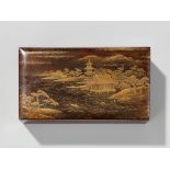 ZOHIKO: A LACQUER KOBAKO (SMALL BOX) AND COVER DEPICTING A SEASHORE LANDSCAPE WITH PAGODA