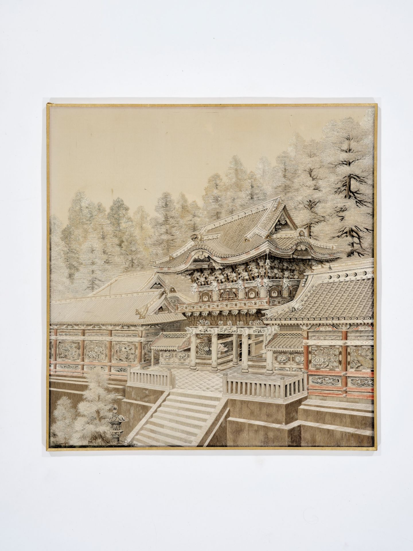 A SUPERBLY EMBROIDERED PANEL OF YOMEIMON GATE - Image 2 of 6